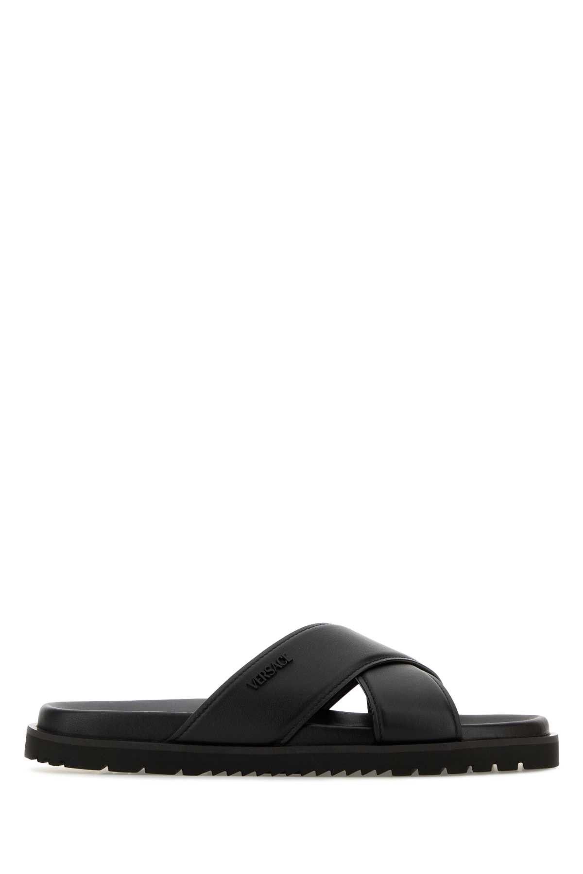 Versace Black Leather Slippers Size US 8 / EU 41 - 1 Thumbnail