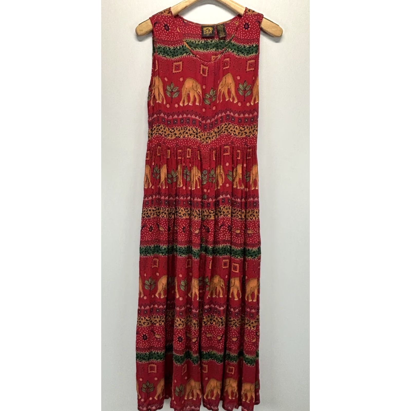 Vintage VINTAGE Bila Midi Dress Women’s Small Red Elephants Grunge Hippie 90s Indie Sleeveless Pullover Casual Womens S Size S / US 4 / IT 40 - 2 Thumbnail