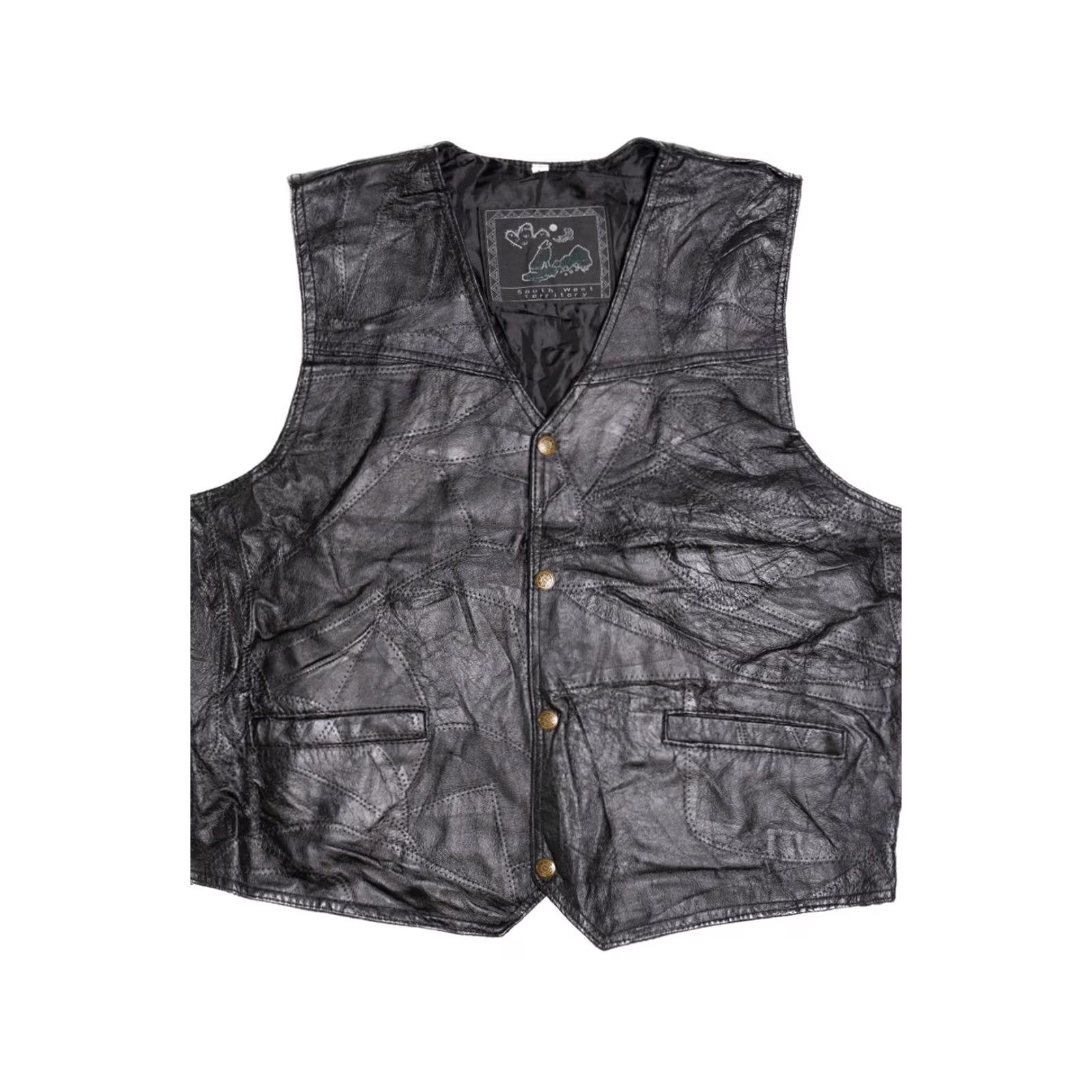 Vintage VINTAGE South West Territory Leather Vest Patchwork 1990s Large Black Mens Size US L / EU 52-54 / 3 - 2 Thumbnail