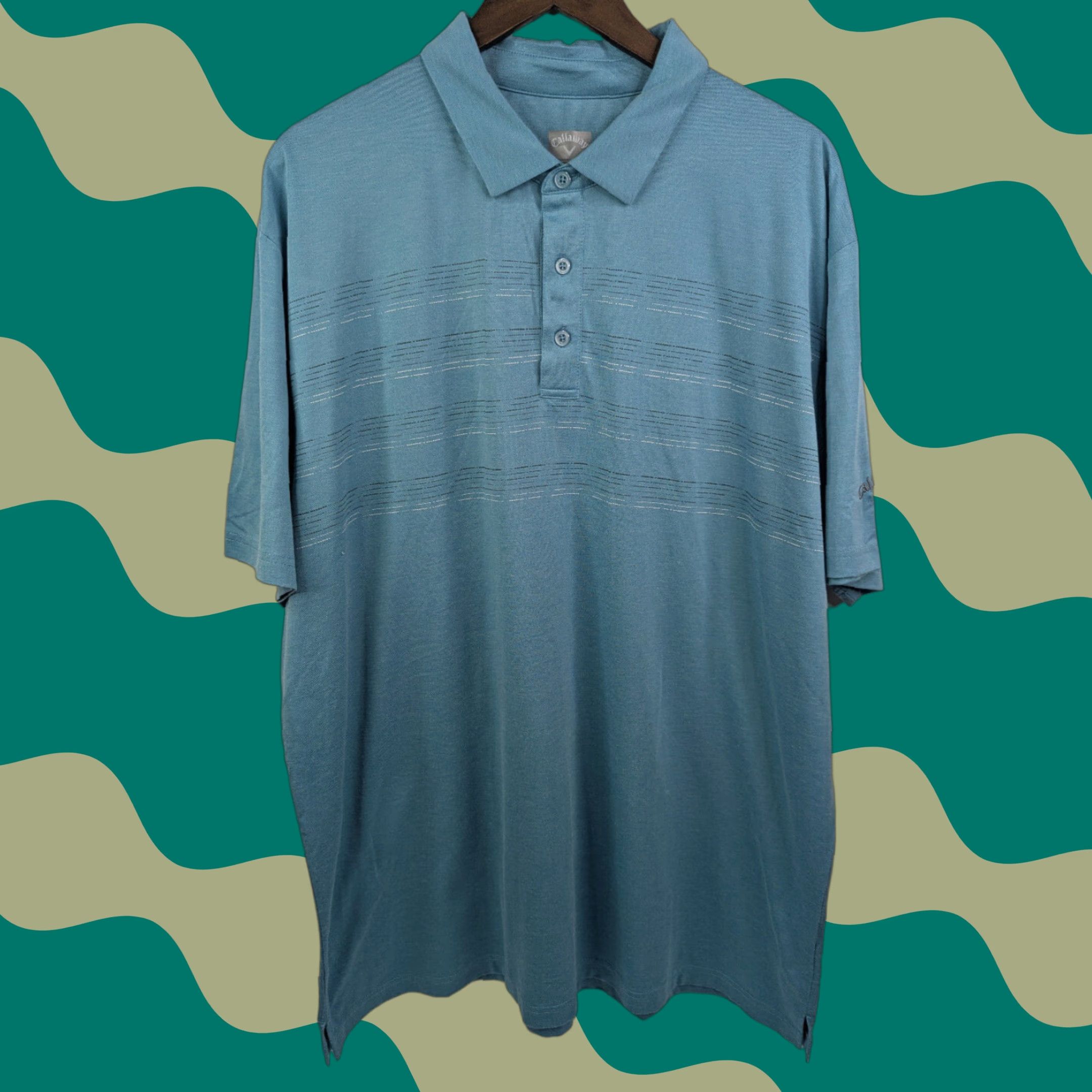 Callaway Callaway Polo Shirt Mens 2XL Blue Stripe Performance Golf Shirt Short Sleeve Button Collar Logo 100% Polyester Size US XXL / EU 58 / 5 - 1 Thumbnail