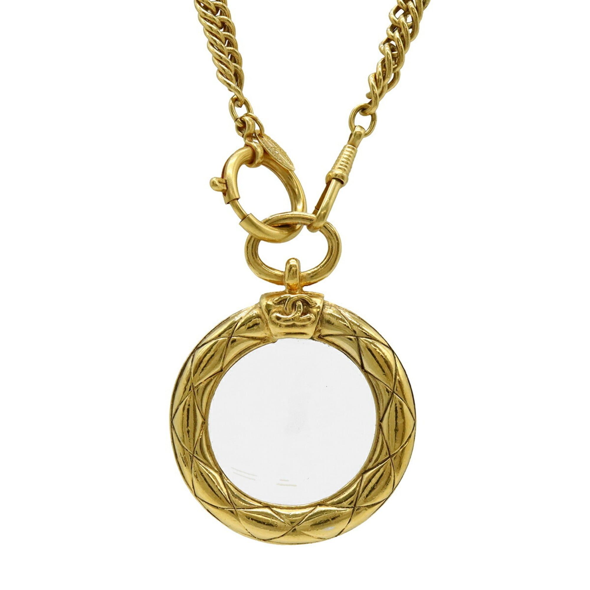 Chanel Magnifying Glass Necklace Chain Pendant Coco Mark Circle Round GP Gold