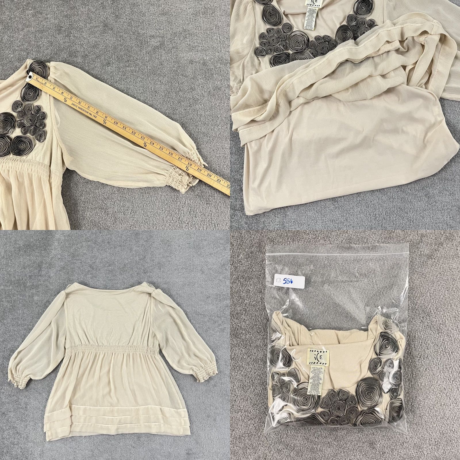 Vintage ICE Blouse Womens XL Beige Brown Sheer Chiffon Lined Boho Cottagecore Minimalist Size XL / US 12-14 / IT 48-50 - 8 Thumbnail