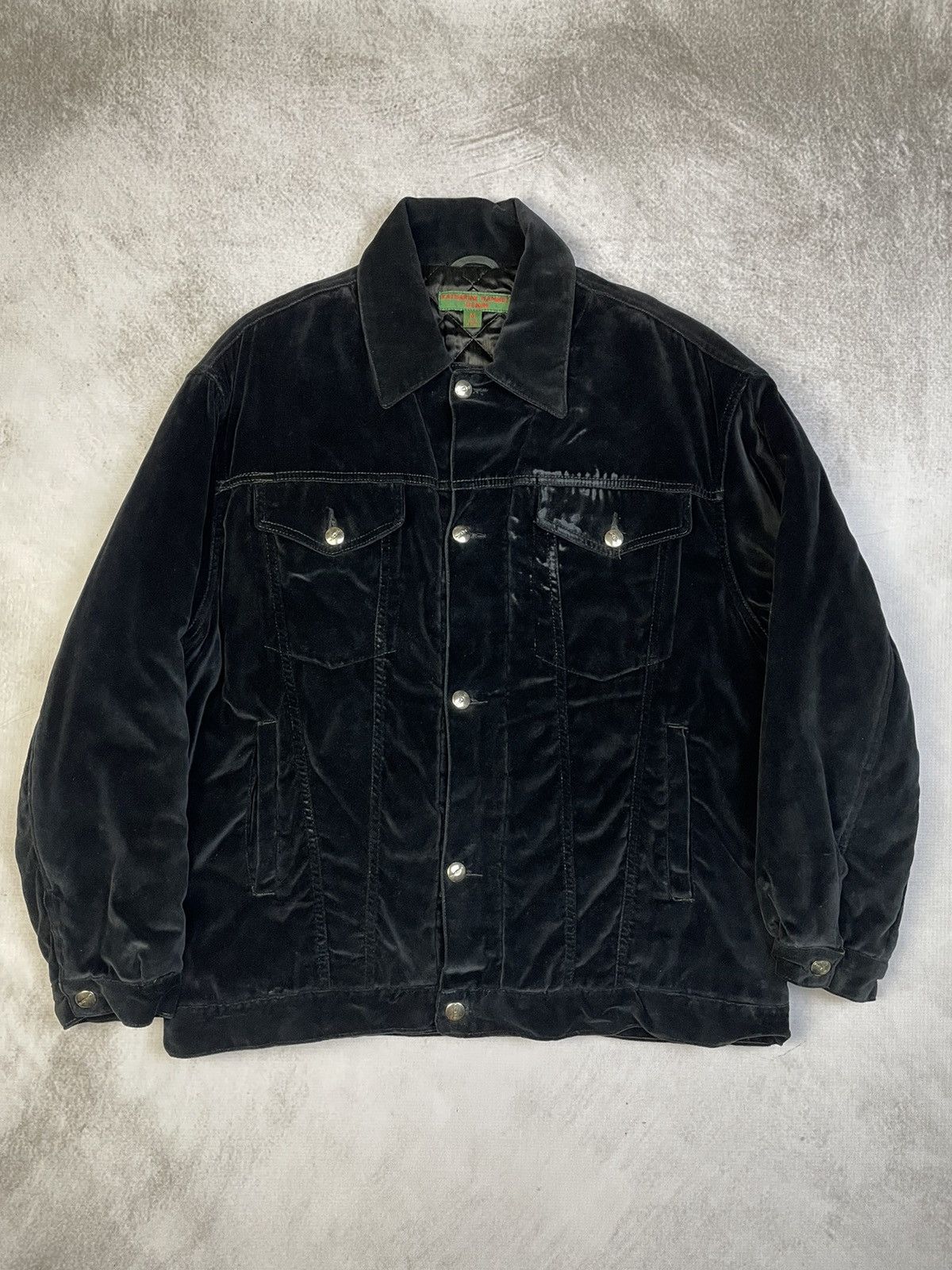 Katharine Hamnett London 1980s Velour Padded Trucker Jacket Size US M / EU 48-50 / 2 - 2 Thumbnail