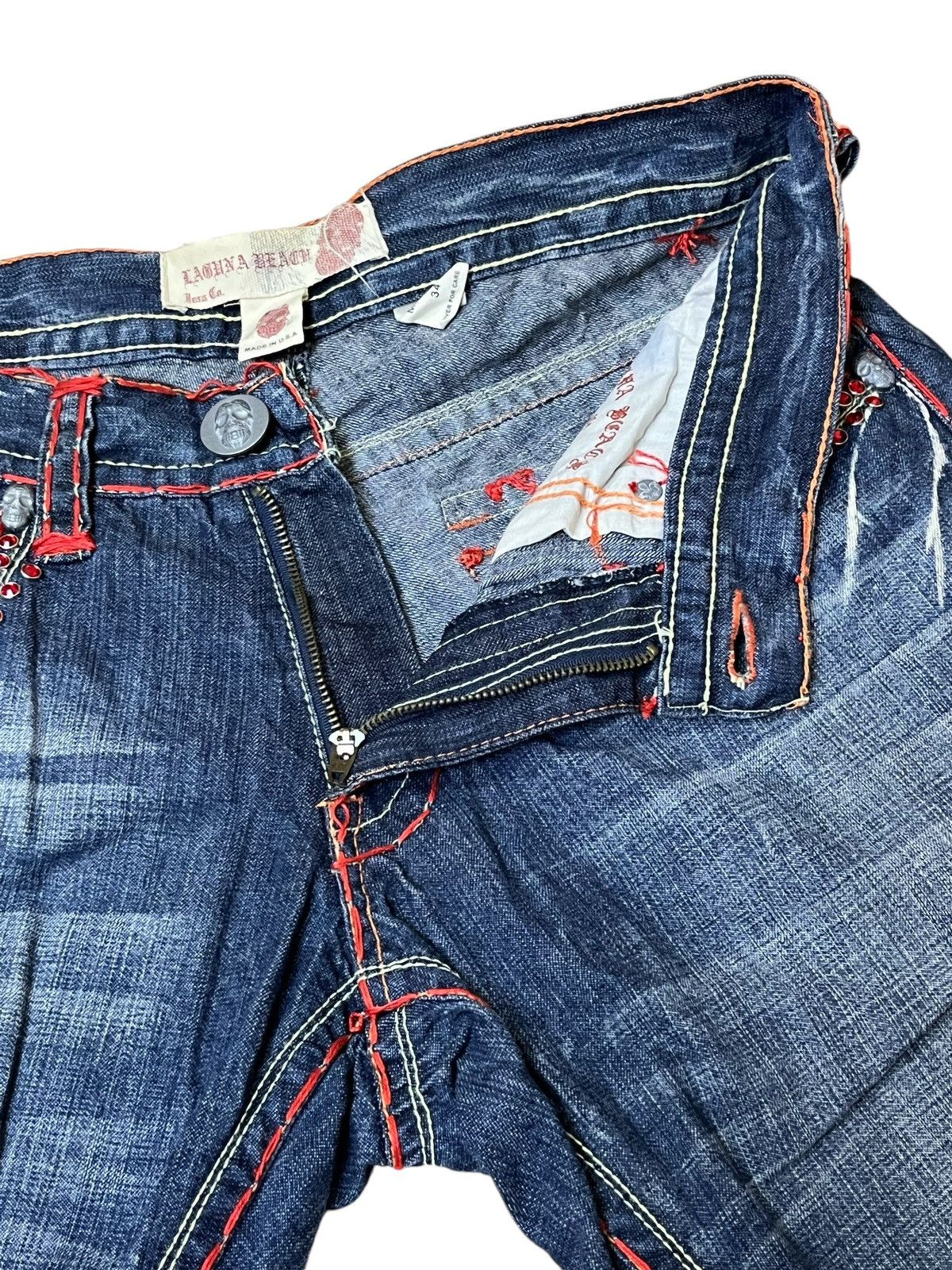 Japanese Brand FLARED🔥LAGUNA BEACH RHINESTONE MADE IN USA FLARED JEANS Size US 36 / EU 52 - 10 Thumbnail