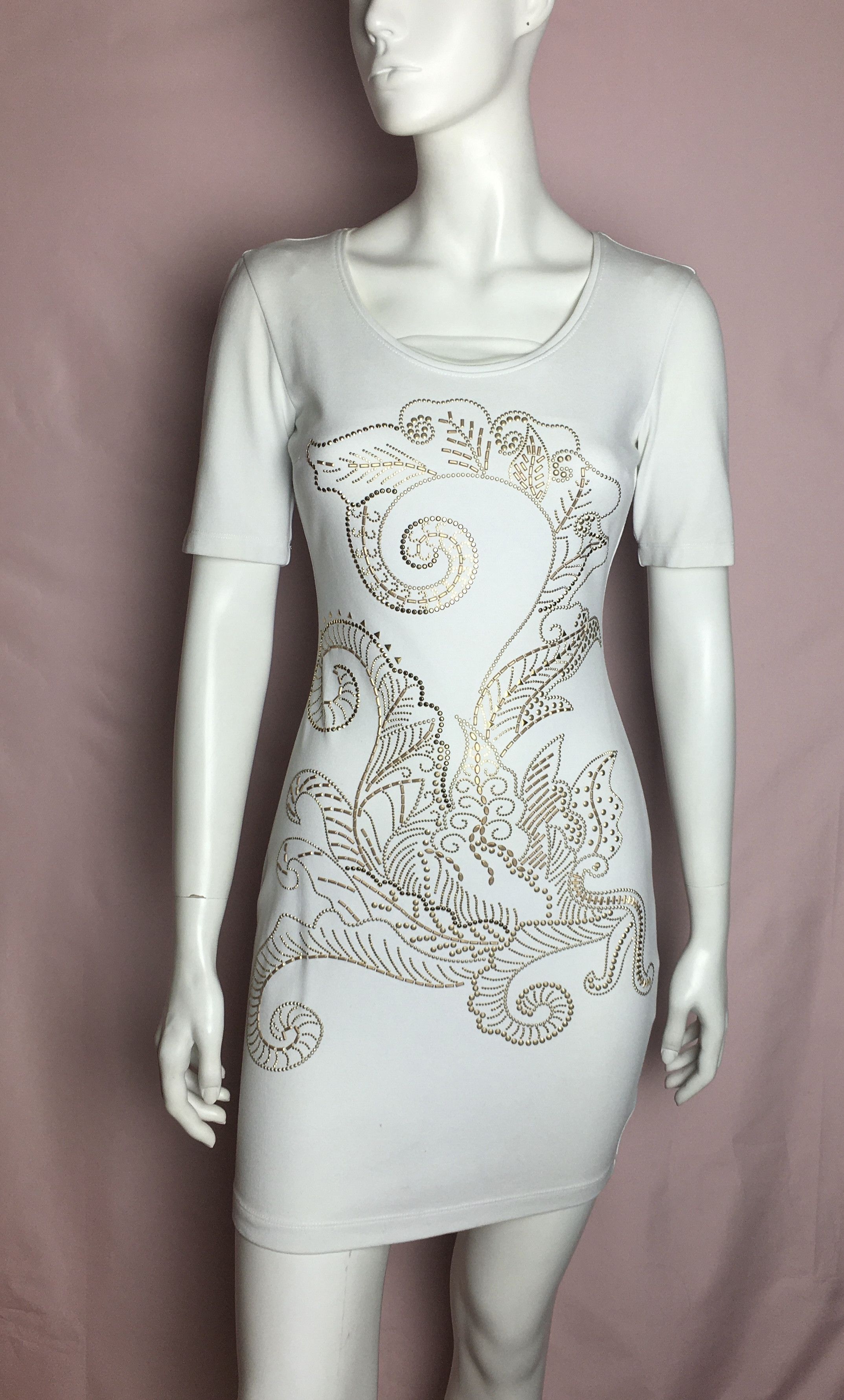 Versace Versace Jeans White Baroque Studded Paisley Dress Size S / US 4 / IT 40 - 1 Thumbnail
