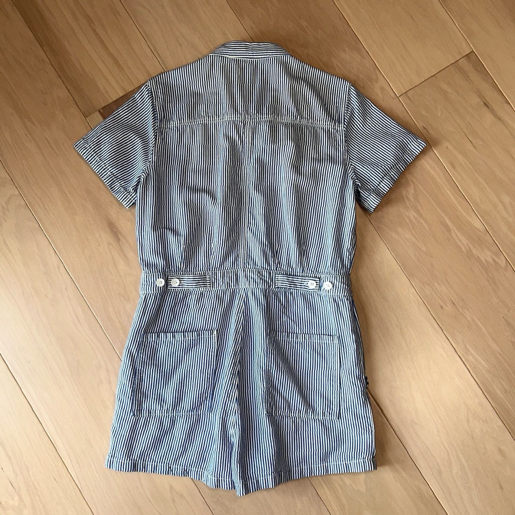 Outerknown Outerknown S.E.A. Suit Shortall Romper Women’s Small Hickory Stripe Navy Blue & White Size 28" / US 6 / IT 42 - 4 Thumbnail