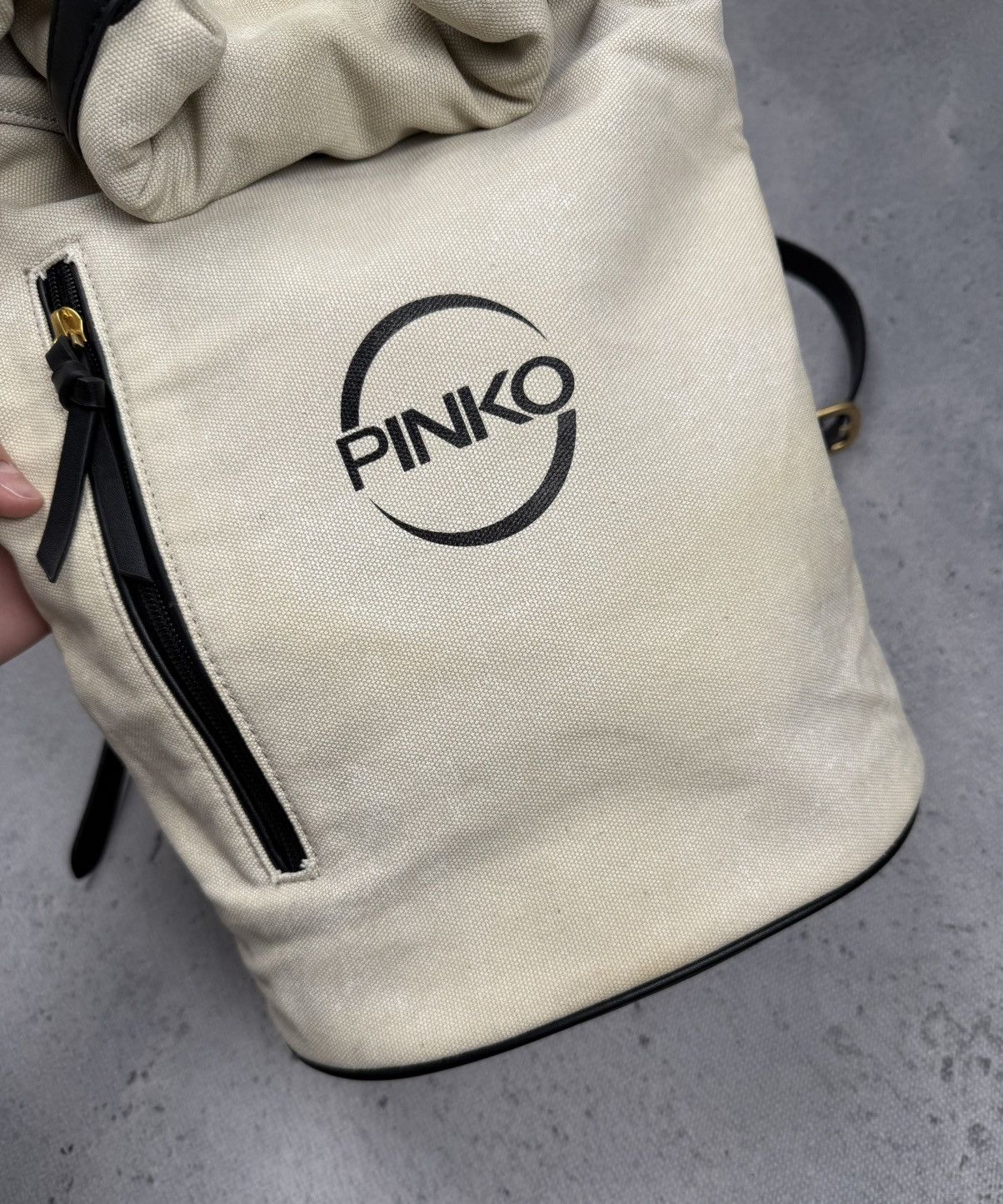 Pinko Pinko Beige Canvas Leather Roll Top Backpack Gold Hardware Size ONE SIZE - 7 Thumbnail