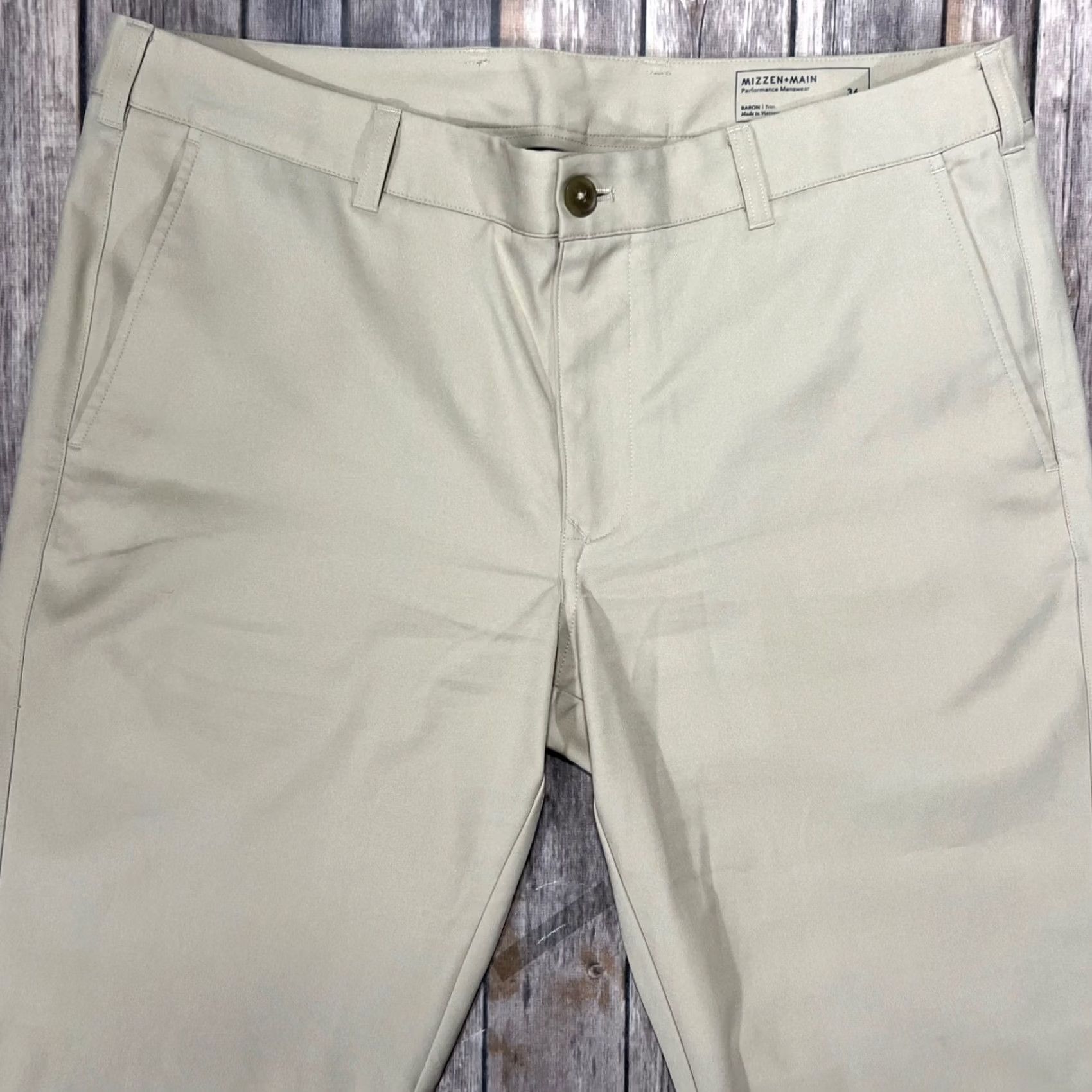 Mizzen+Main Mizzen & Main Baron Pants Mens 36x28 Beige Trim Fit Stretch Performance Chino Size US 36 / EU 52 - 3 Thumbnail