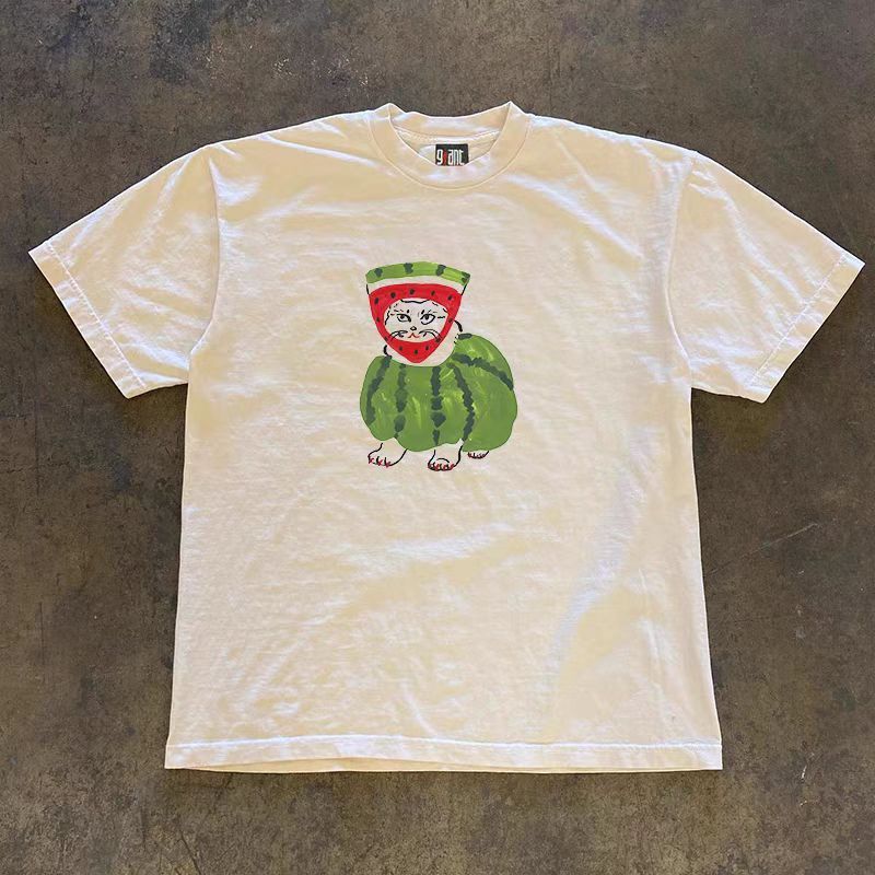 Vintage White watermelon hat pattern loose cotton t-shirt Size US M / EU 48-50 / 2 - 1 Thumbnail