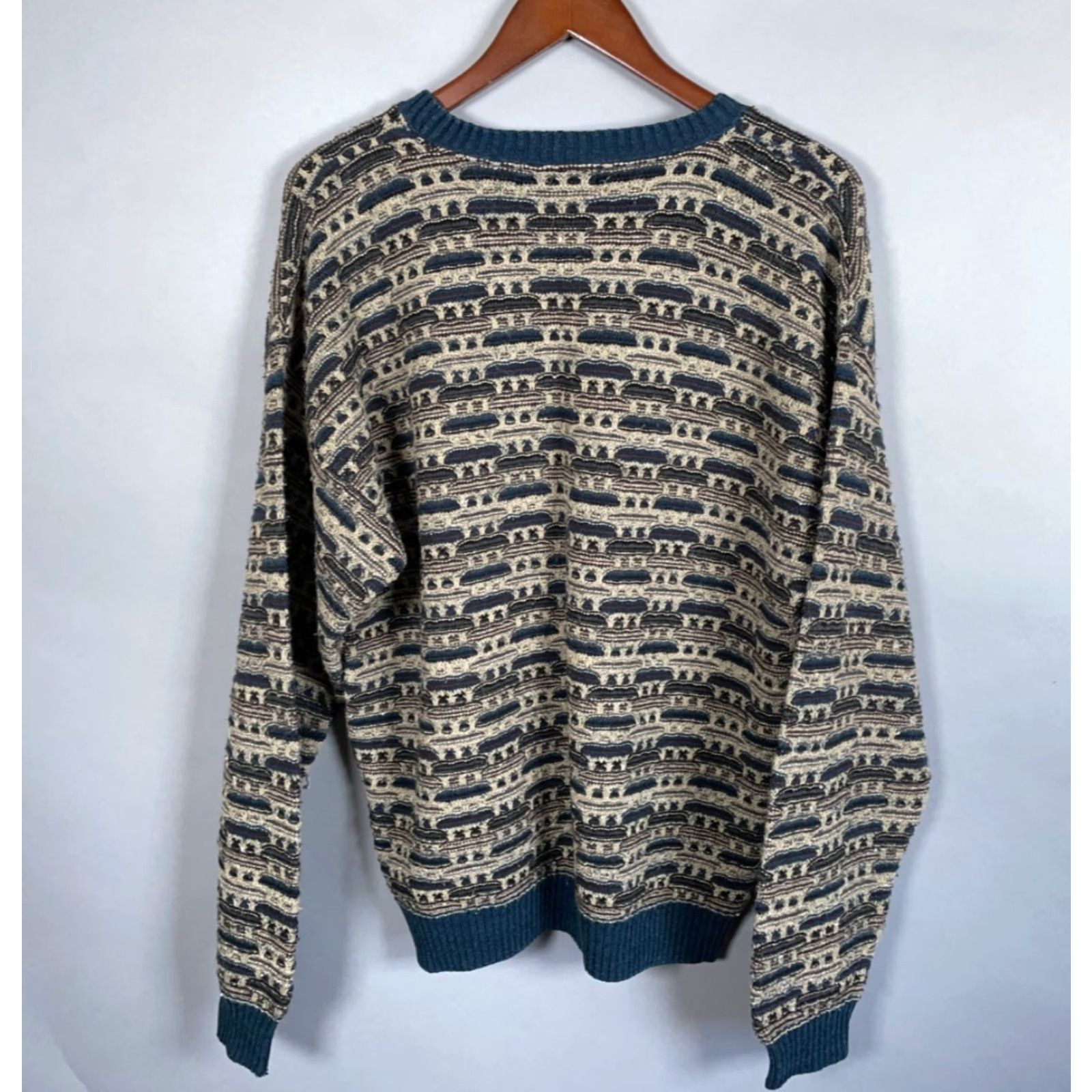 Coogi Vintage TSR Coogi Style Textured Sweater Adult Large Brown Blue USA Made Knit Size US L / EU 52-54 / 3 - 2 Thumbnail