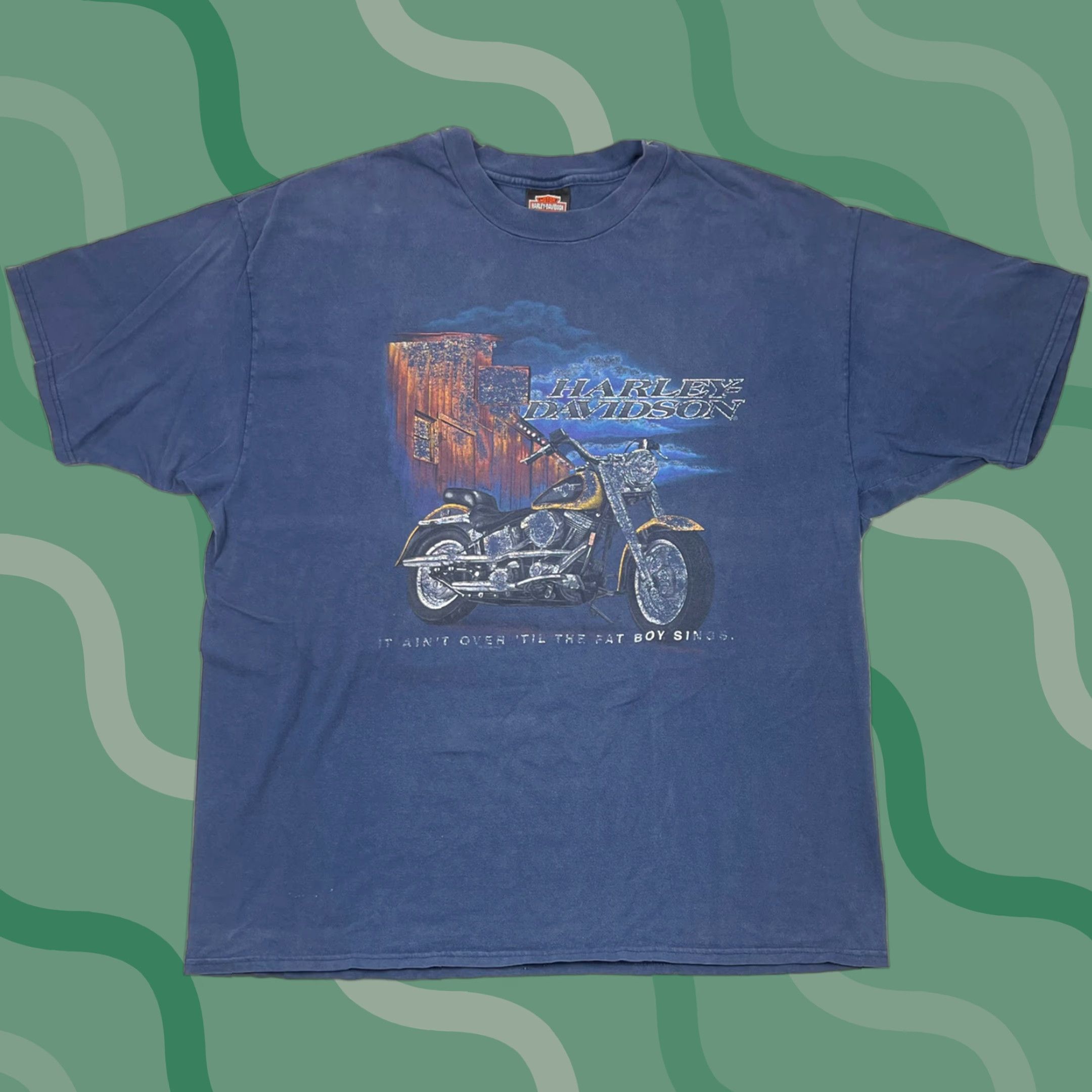 Harley Davidson VINTAGE Harley-Davidson T-Shirt Blue 2XL 90s Fat Boy Delaware USA Crew Neck Short Sleeve Double-Sided Men, Logo Shirt Size US XXL / EU 58 / 5 - 1 Thumbnail