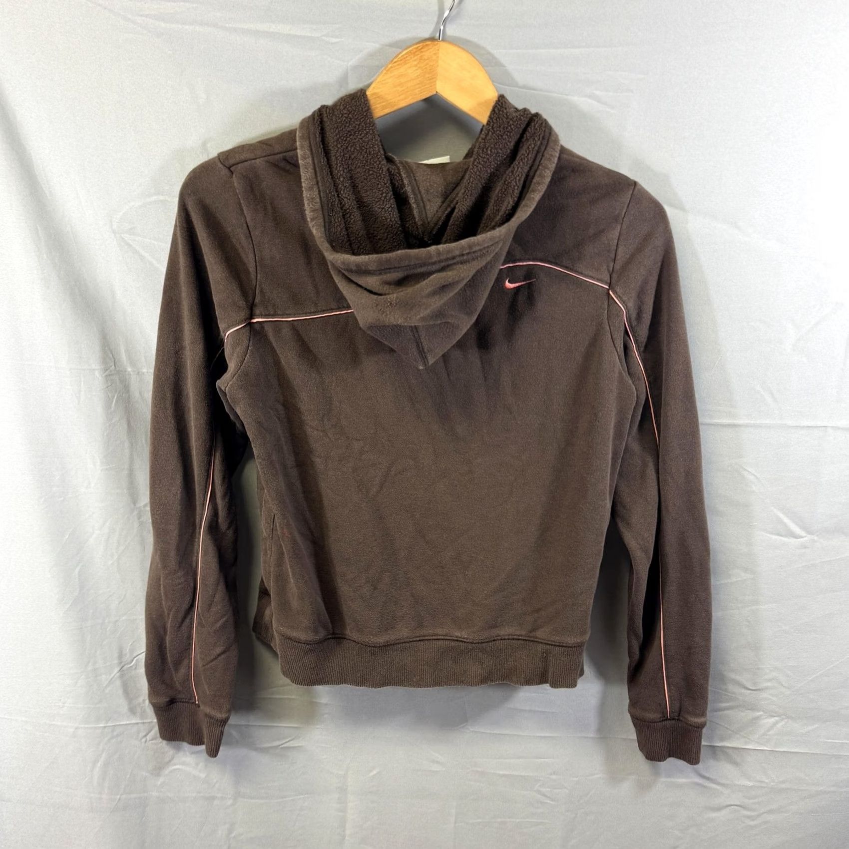 Nike Nike Hoodie Womens Small Brown Full Zip Fleece Pink Piping Spell Out Logo Size S / US 4 / IT 40 - 2 Thumbnail