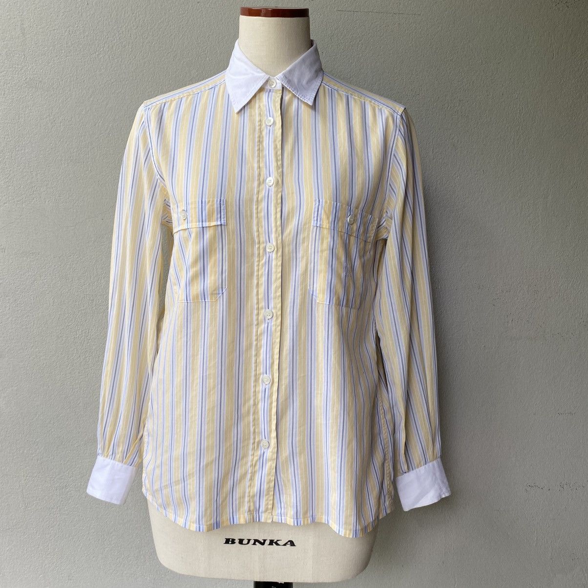 Celine Celine Yellow Striped Shirt with White Collar Size XS / US 0-2 / IT 36-38 - 1 Thumbnail