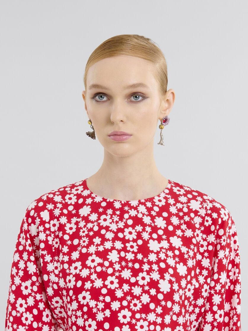 Marni o1f1d3z0326 Floral-Print Midi Dress in White/Red Size XL / US 12-14 / IT 48-50 - 4 Thumbnail