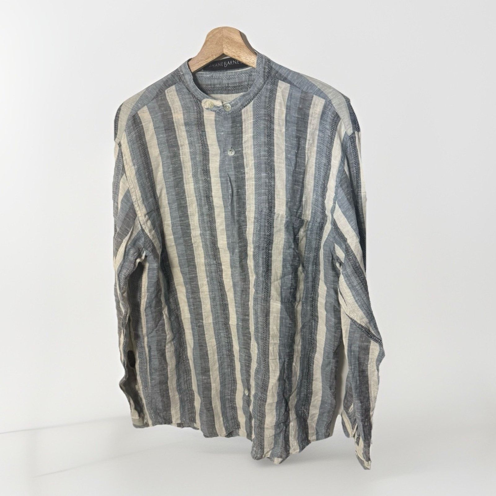 Jhane Barnes Vtg Jhane Barnes Shirt Blue Striped Linen Western Beach Size US M / EU 48-50 / 2 - 1 Thumbnail