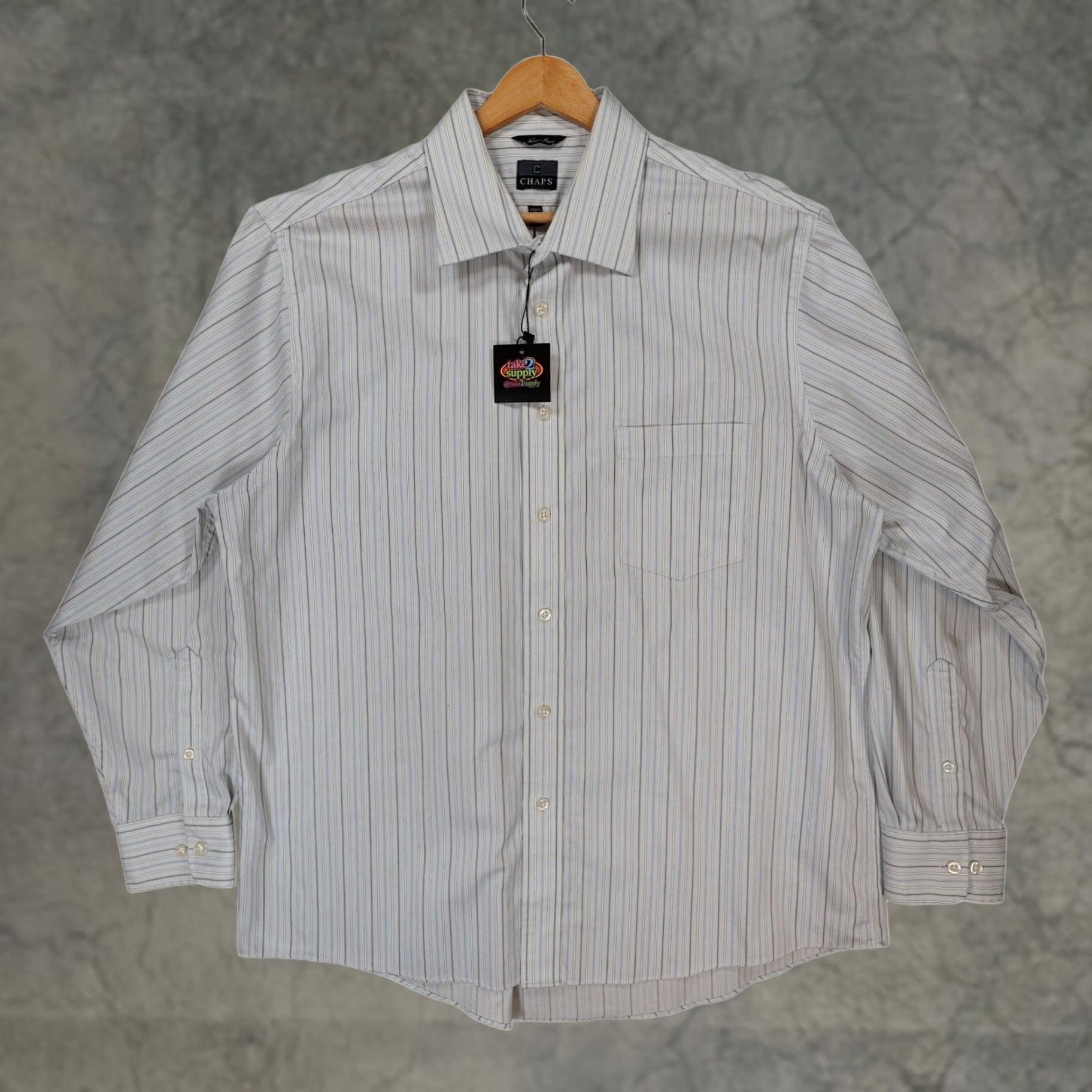 Chaps Chaps Shirt Mens 17.5 34/35 White Striped Non-Iron Classic Size US XXL / EU 58 / 5 - 1 Thumbnail