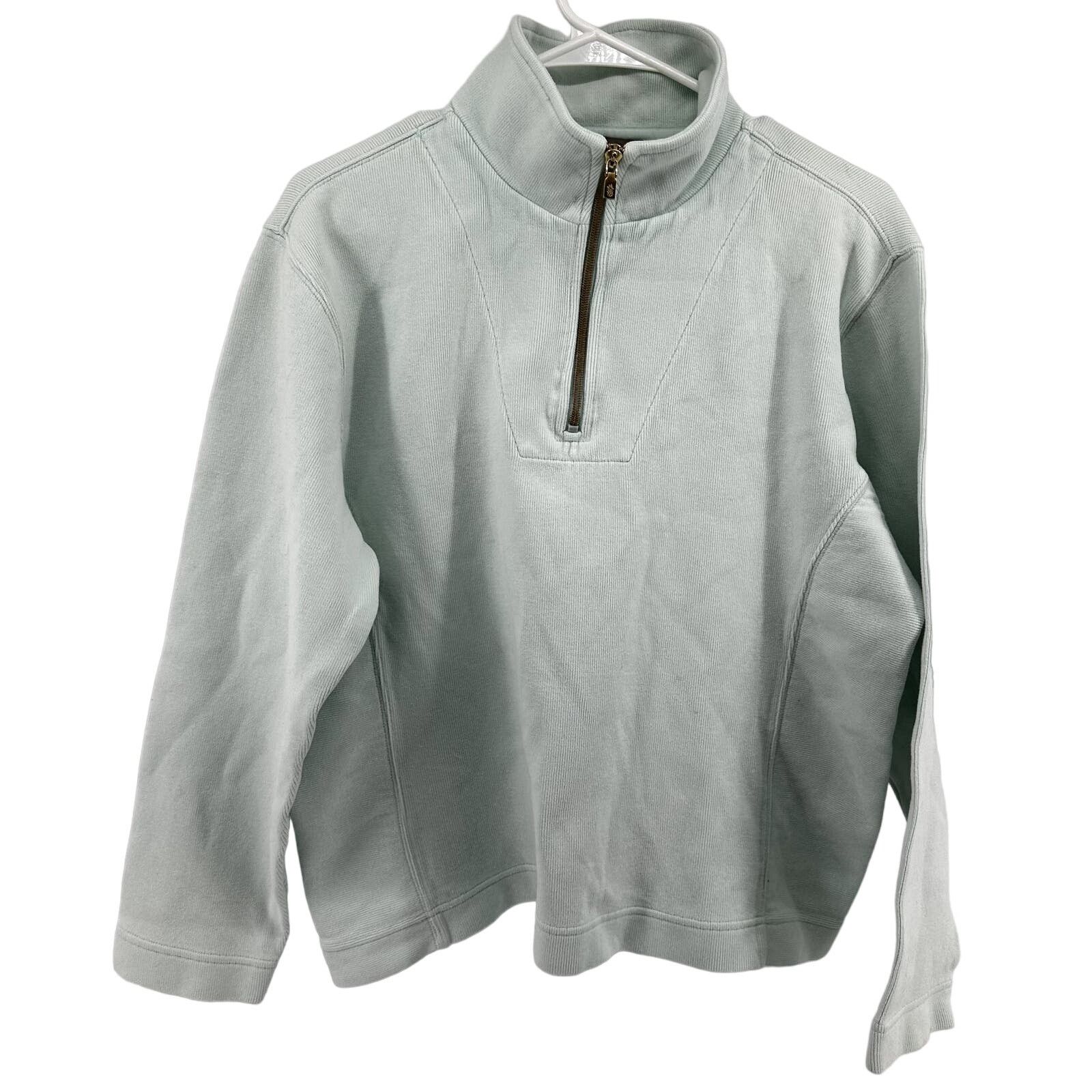Tommy Bahama 1/4 Zip Pullover Sweater Cotton Mint Blue Large