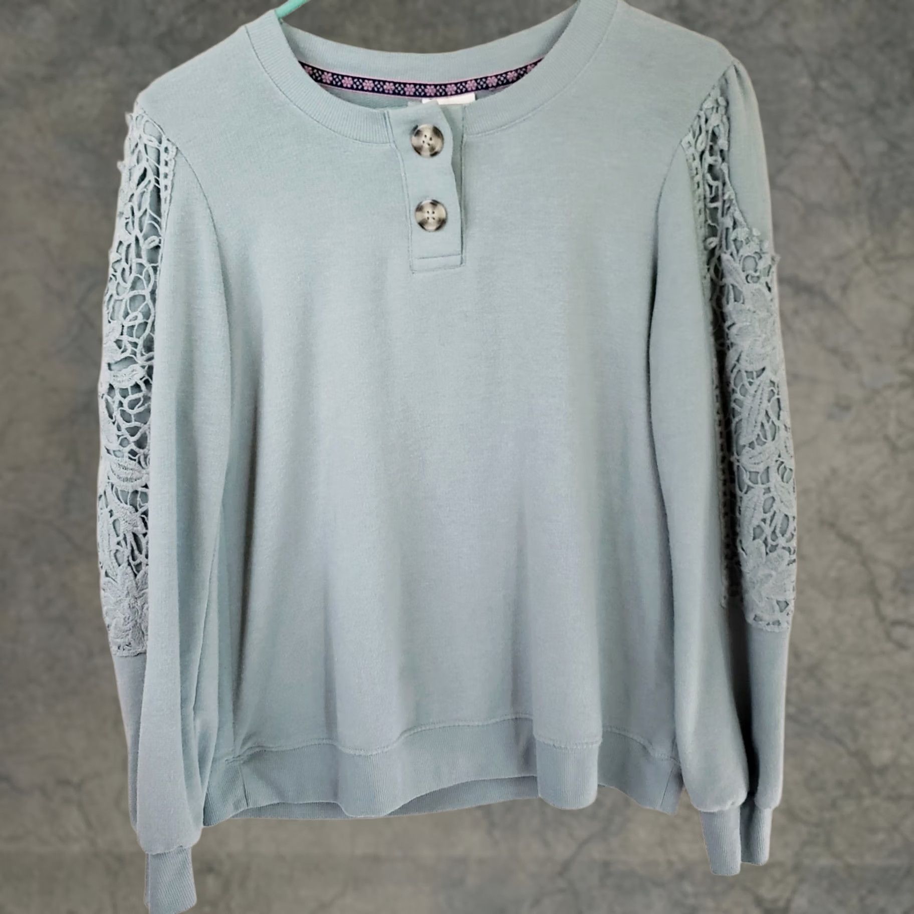 Vintage Knox Rose Women's M Green Top Shirt Boho Lace Sleeve Jersey Material Size M / US 6-8 / IT 42-44 - 1 Thumbnail