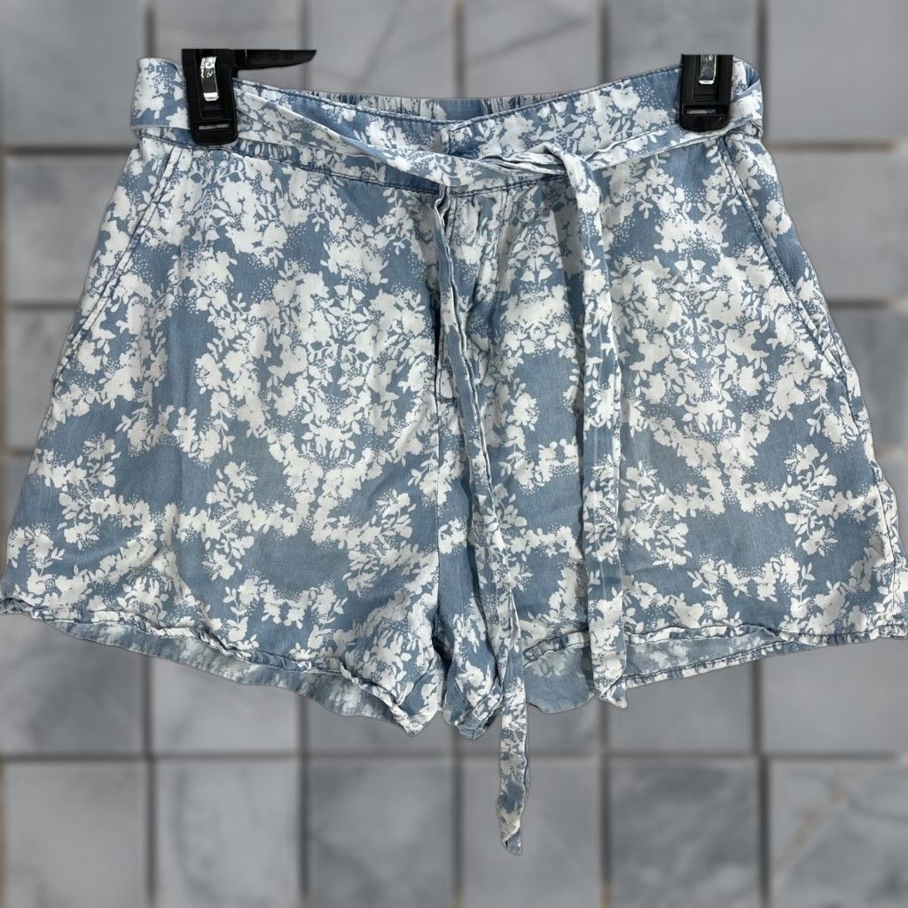 Vintage Knox Rose Shorts S Blue White Floral Bohemian Lightweight Beach Casual Womens Regular Rise High Inseam 2 in. 100% Lyocell Size 28" / US 6 / IT 42 - 1 Thumbnail