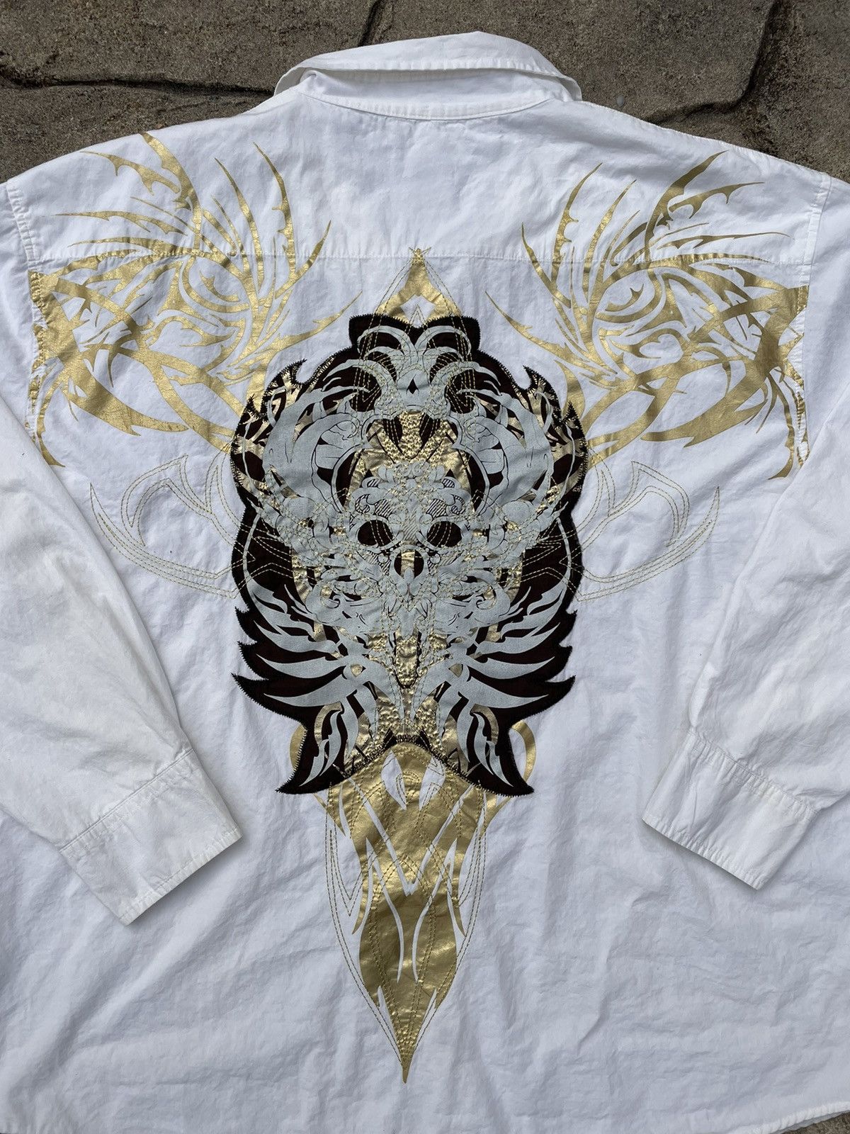 Affliction × Ed Hardy Crazy Y2K Ed Hardy Affliction Type Skull Collared Shirt Size US XXL / EU 58 / 5 - 4 Thumbnail