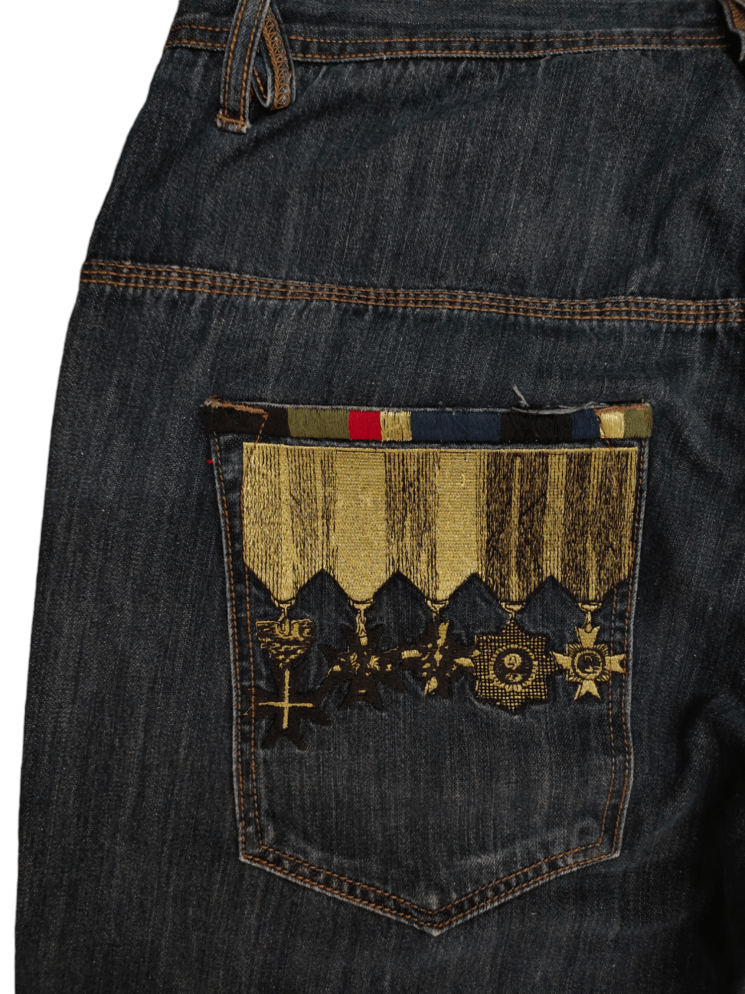 Ecko Unltd. Baggy Jeans G-Unit Medal Embroidered Denim Wide Leg Jnco Y2k Size US 38 / EU 54 - 13 Thumbnail