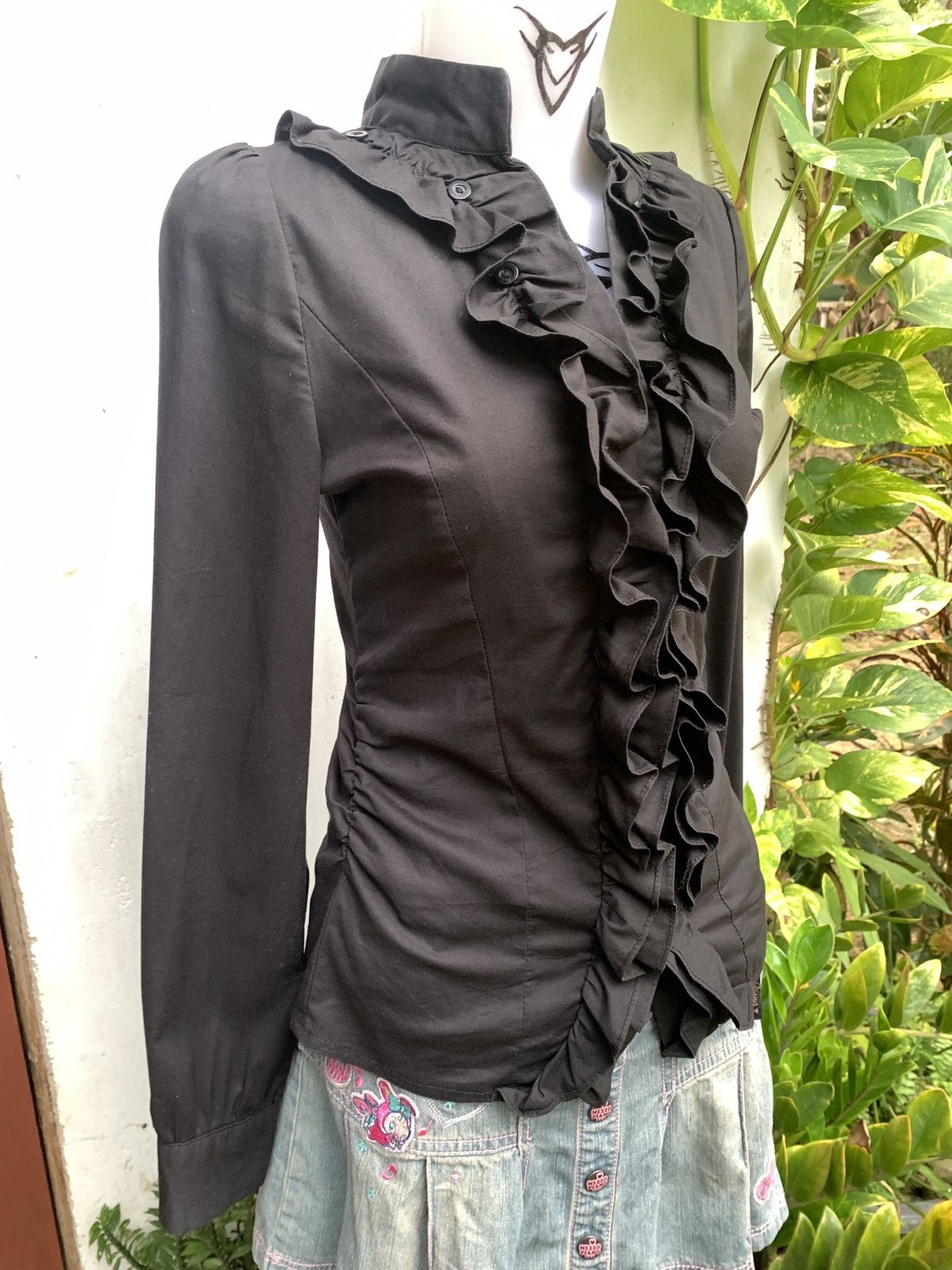 Other y2k Diva Black Ruffle Fitted Right Bustier Button Shirt Size S / US 4 / IT 40 - 2 Thumbnail