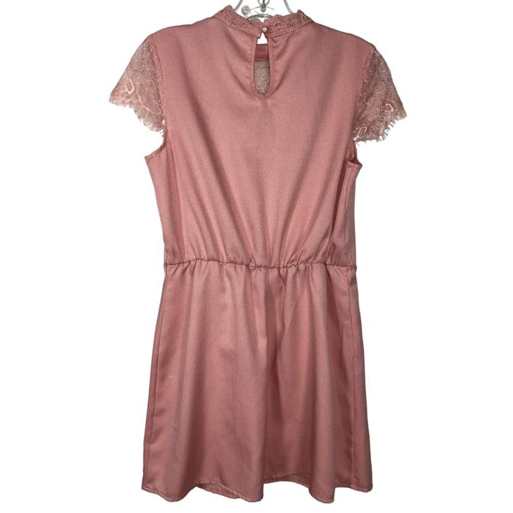 Designer Blush Satin High Neck Lace Dress Size 2 Size XS / US 0-2 / IT 36-38 - 3 Thumbnail