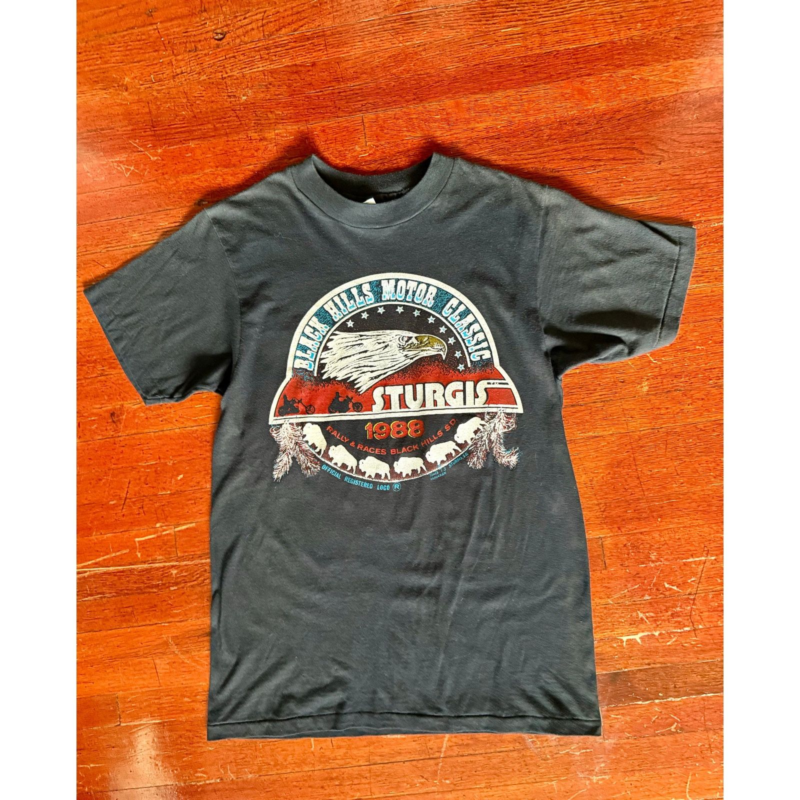 Hanes Vtg Sturgis Black Hills Motorcycle 1988 Black TShirt Medium Size US M / EU 48-50 / 2 - 2 Thumbnail