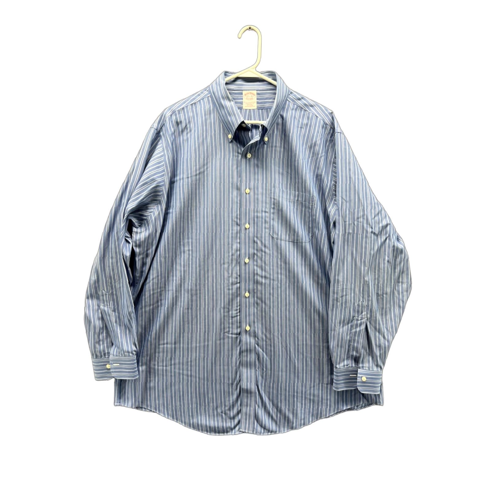 Brooks Brothers Brooks Brothers Dress Shirt Mens 17.5 35 Blue Stripe Traditional Fit Non Iron Shirt Size 48R - 1 Thumbnail
