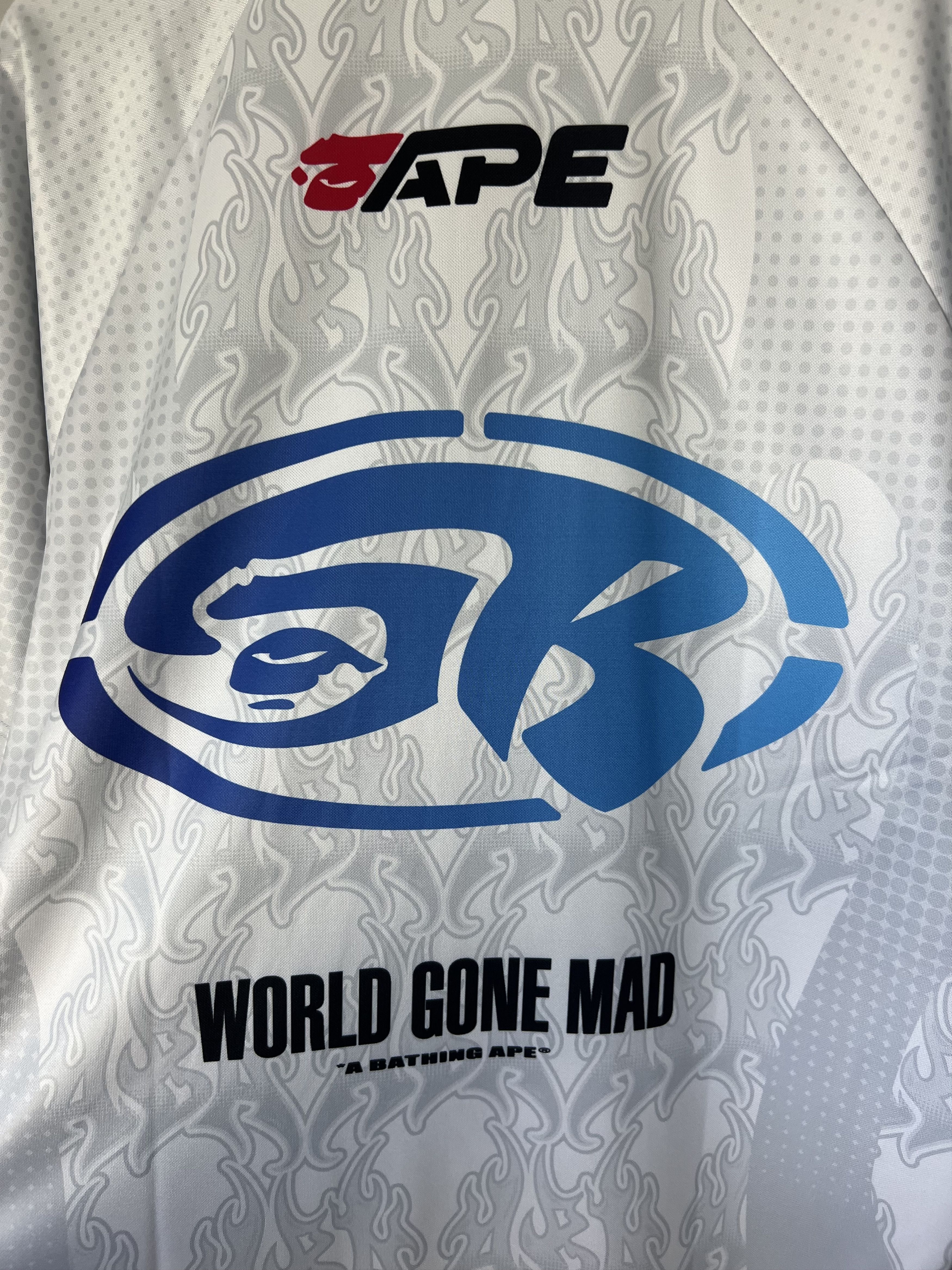 Bape Bape Flame Pattern Overall Half Zip Polo Jersey in White Size US L / EU 52-54 / 3 - 6 Thumbnail