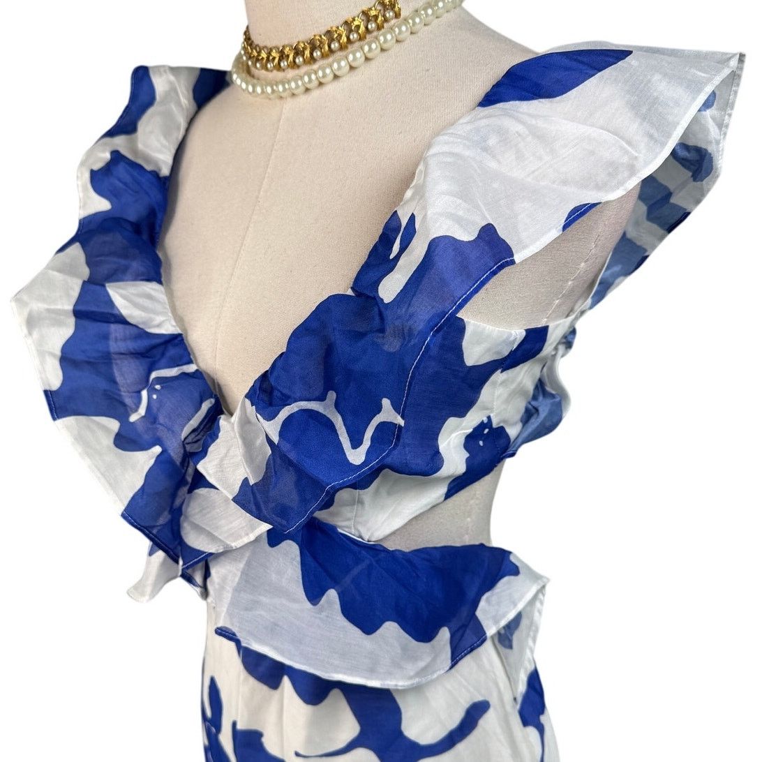 SIR. Sir The Label Vivi Frill Maxi Dress blue white size US 2 XS Size XS / US 0-2 / IT 36-38 - 9 Thumbnail