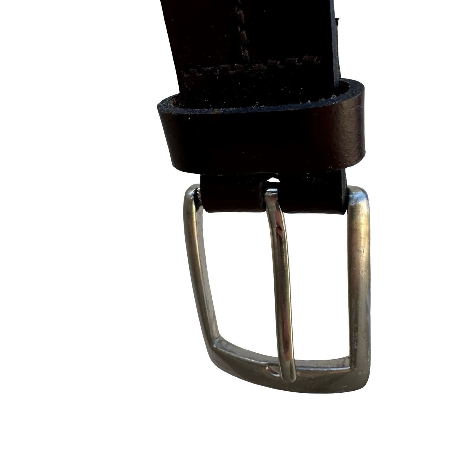 Vintage Mens Large Brown Genuine Leather Belt Silver Buckle Made in Size ONE SIZE - 3 Thumbnail