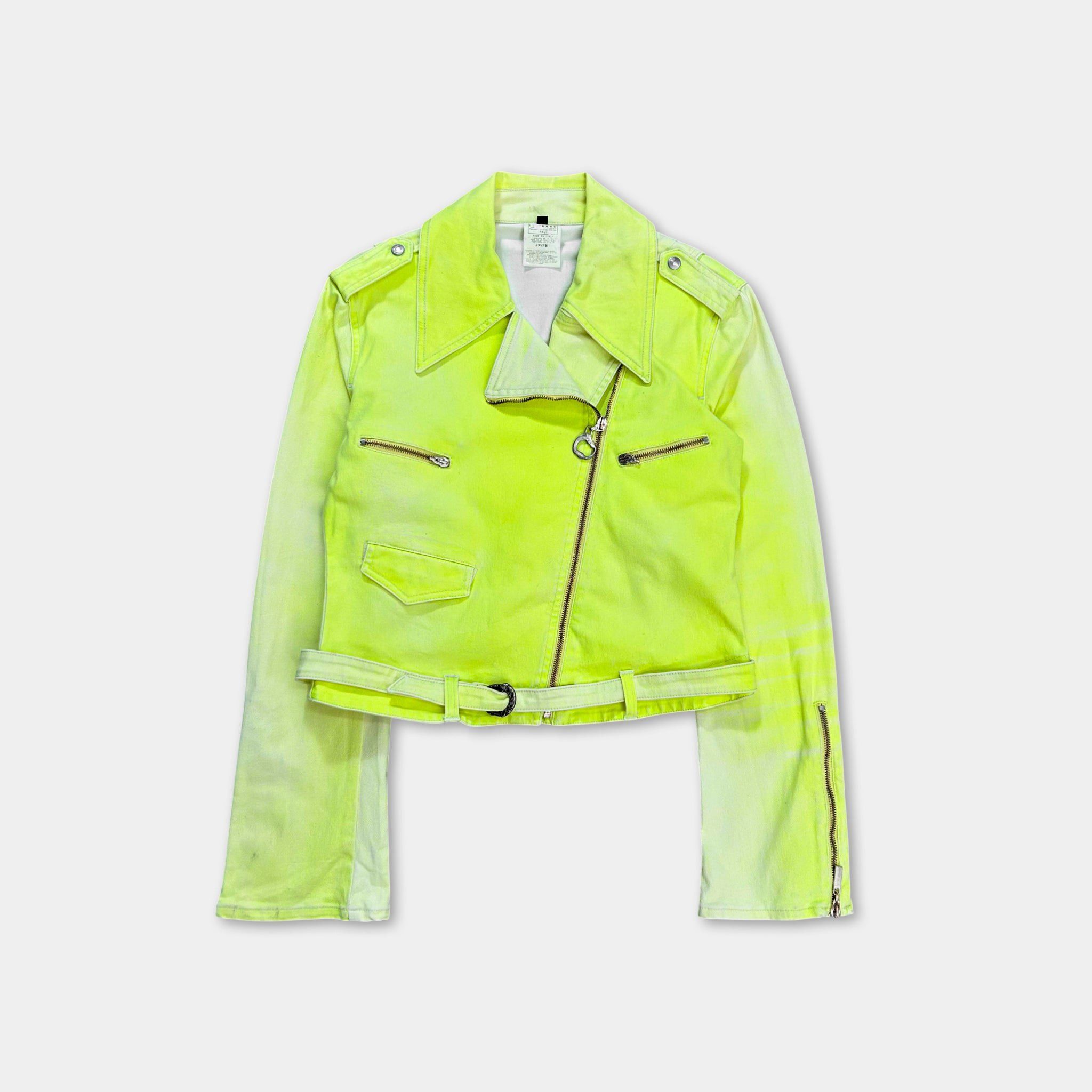 Just Cavalli Just Cavalli 2000's Neon Yellow Denim Biker Jacket Size M / US 6-8 / IT 42-44 - 1 Thumbnail