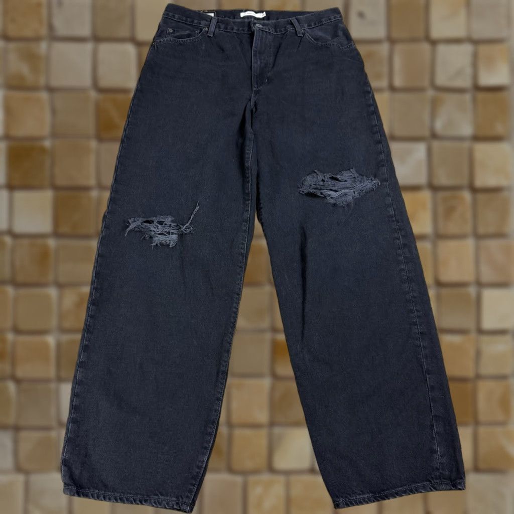 Levi's Levis Jeans Womens 29 Black Distressed Baggy Dad Straight High Rise Relaxed Size 29" - 1 Thumbnail