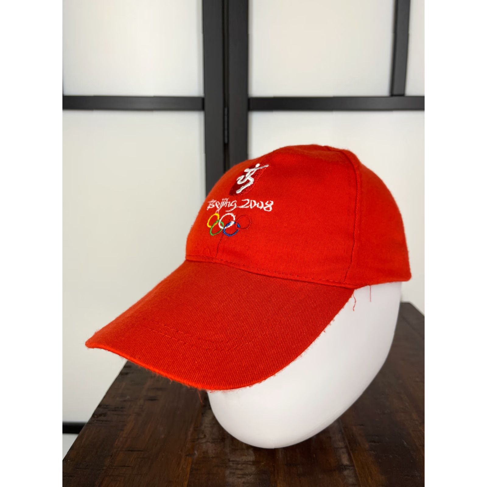 Vintage Olympic Hat Cap Straps Back Adult Red Cotton Embroidered Beijing 2008 Summer Olympics Size ONE SIZE - 4 Thumbnail