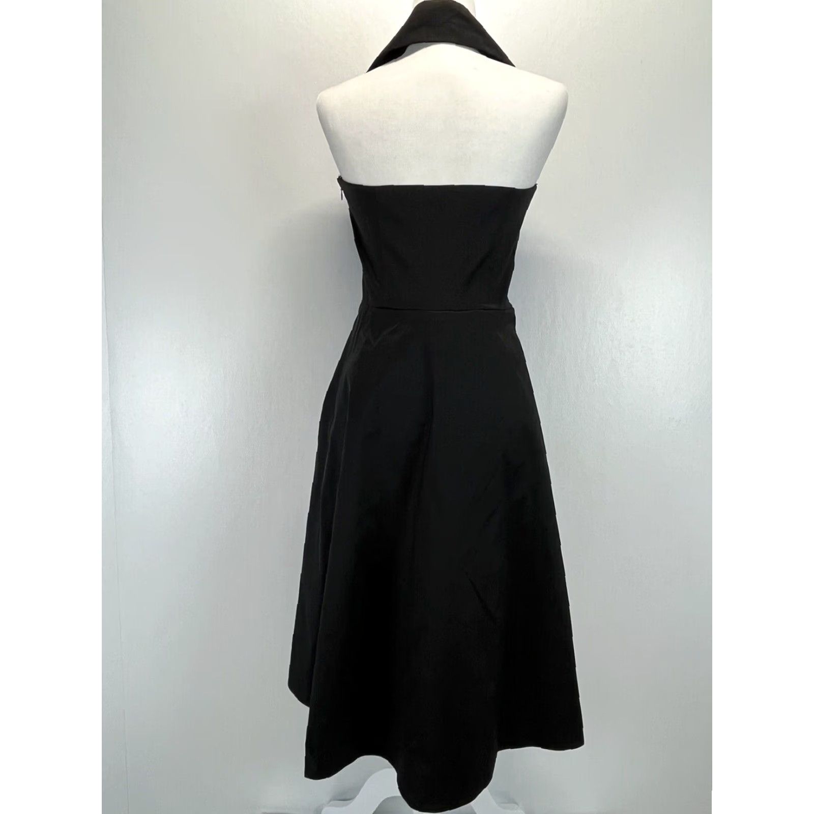 Vintage VINTAGE U3 Collection Womens V-Neck Collared Halter Midi Dress Black Size 4 Size S / US 4 / IT 40 - 2 Thumbnail