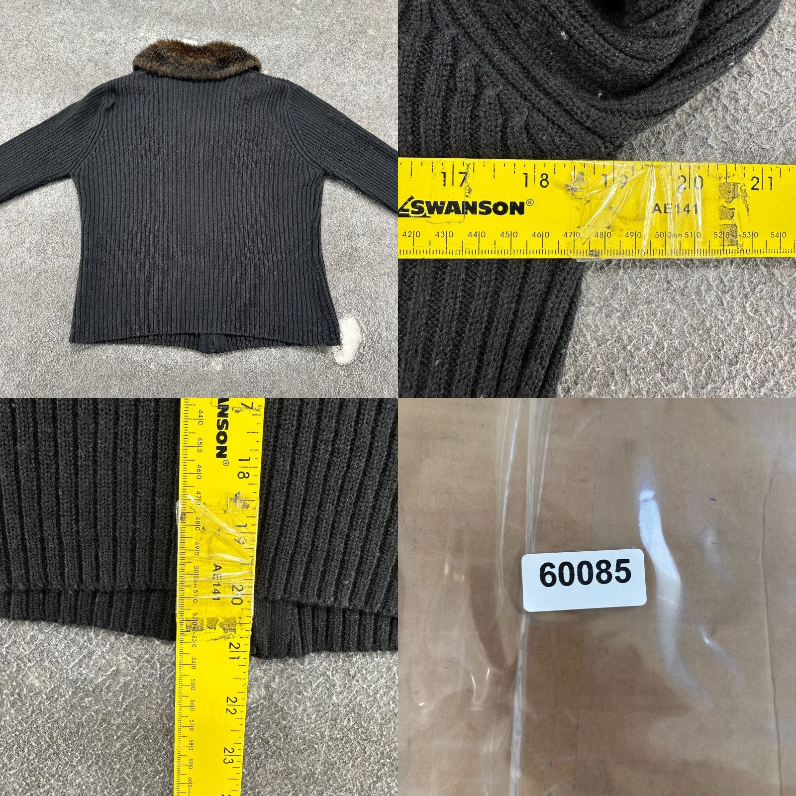 Lee VINTAGE Katie Lee Jacket Womens S Black Fur Trim Full Zip Knit Ribbed 90s Size S / US 4 / IT 40 - 8 Thumbnail