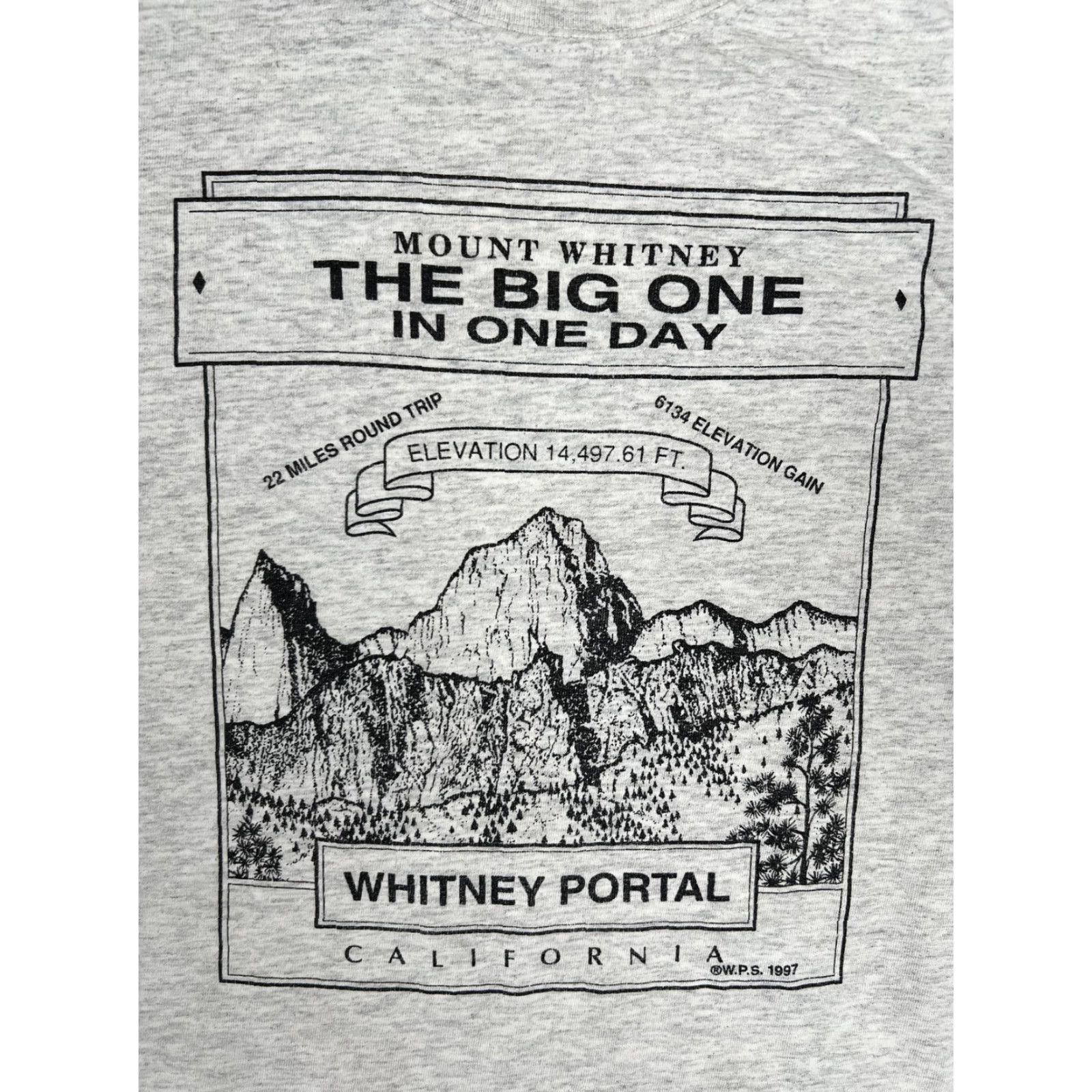 Gildan VINTAGE Mount Whitney T-Shirt Mens XL Gray Graphic 90s Hiking Big One In One Day Whitney Portal California Mountains Size US XL / EU 56 / 4 - 2 Thumbnail