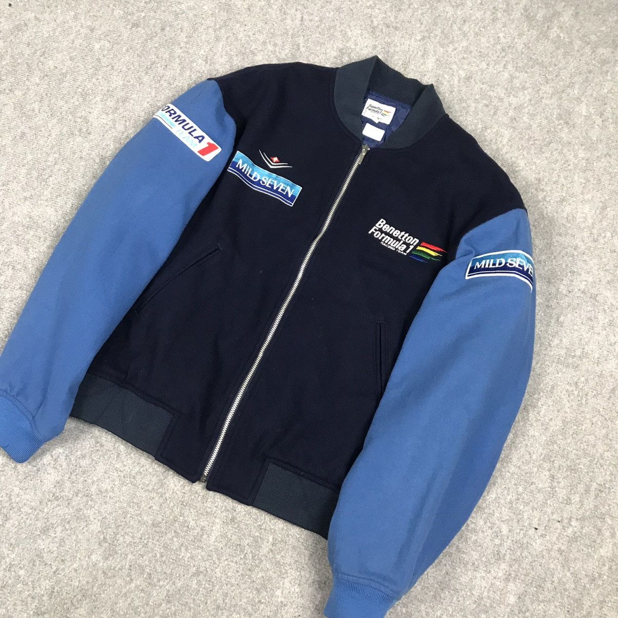 Gear for Sports × United Colors Of Benetton 2000s BENETTON FORMULA 1 X MILD SEVEN WOOL BOMBER JACKET Size US M / EU 48-50 / 2 - 4 Thumbnail