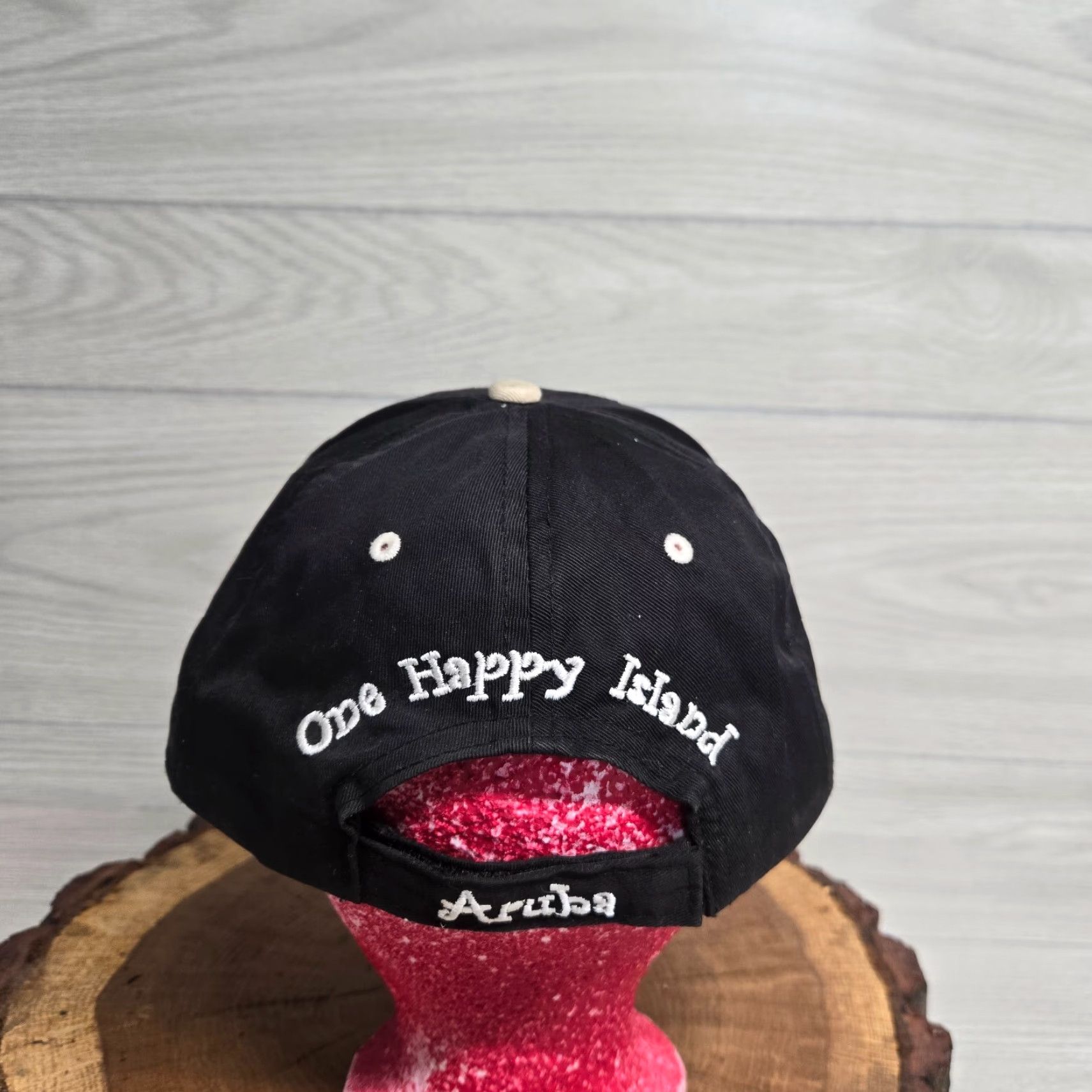 Spell VINTAGE Aruba Cap Hat Adult Adjustable Black Embroidered Island Happy 90s Theme Mens Womens Size ONE SIZE - 3 Thumbnail