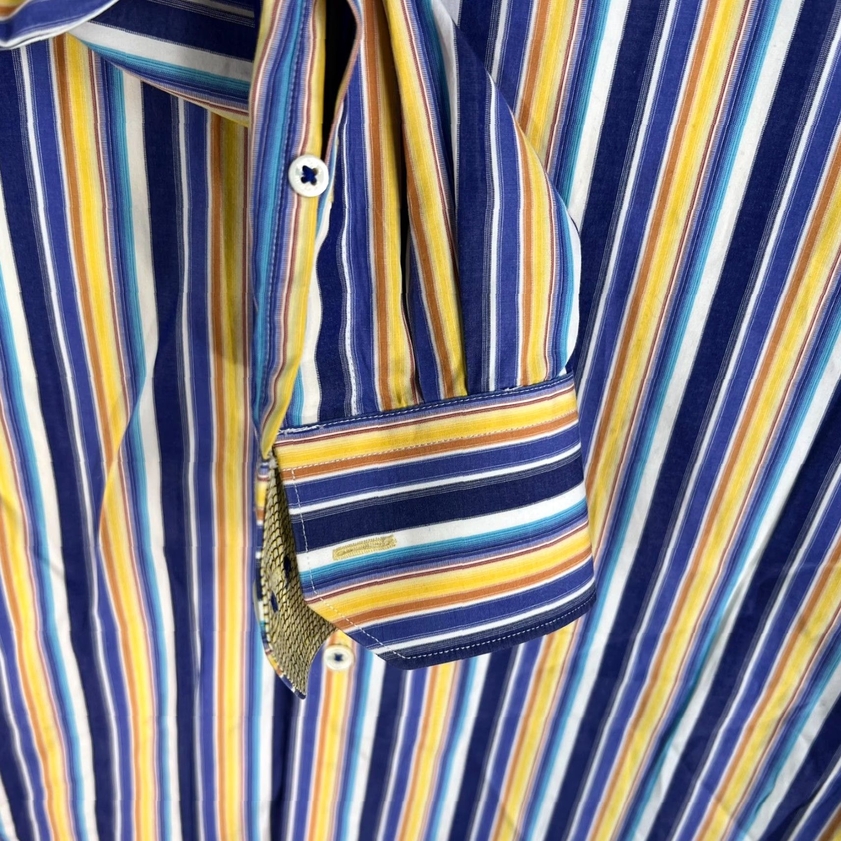 BUGATCHI Bugatchi Uomo Shirt XL Mens Blue Striped Long Sleeve Button-Up Cotton Designer City Classic Mens Size US XL / EU 56 / 4 - 4 Thumbnail