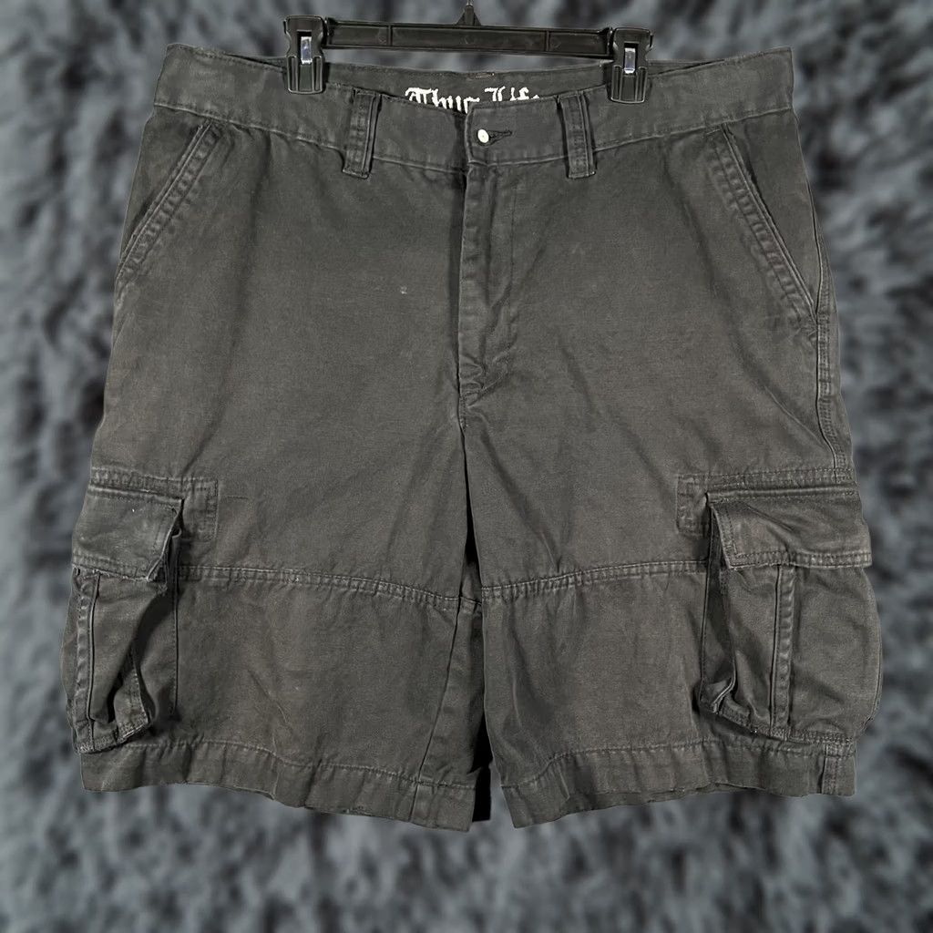 Alife Thug Life Mens Cargo Shorts 38 Black Biker Hip Hop Skull Logo Embroidered Pockets Belted Adjustable Waist Streetwear Y2K Size US 38 / EU 54 - 1 Thumbnail