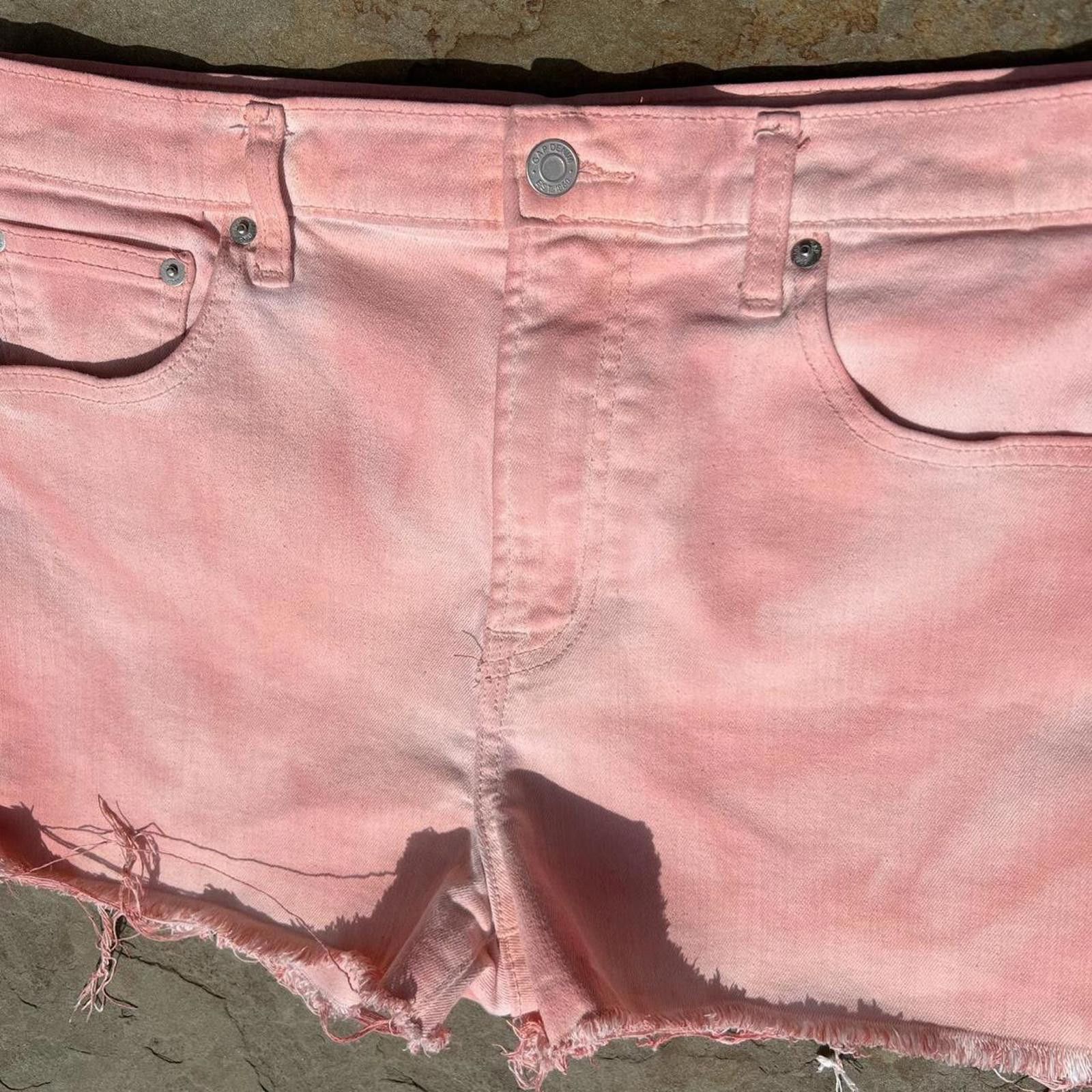 Gap Pink Peach Overdyed Reworked Frayed Denim Shorts Size 31" - 2 Thumbnail
