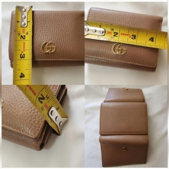 Gucci GUCCI Trifold Small Beige Leather Wallet Cardholders Size ONE SIZE - 11 Thumbnail