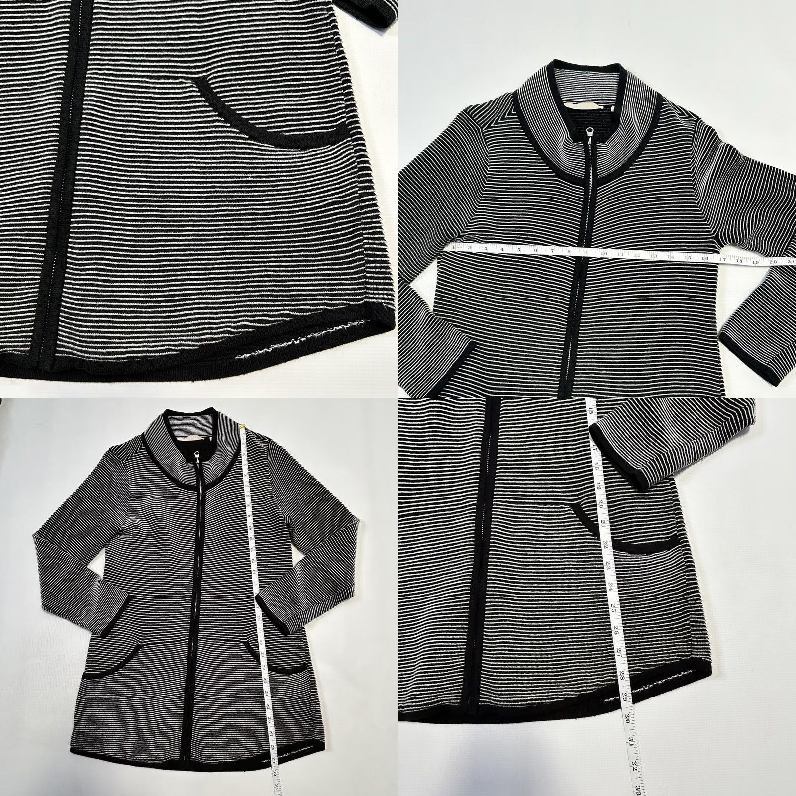Soft Surroundings VINTAGE? No. Soft Surroundings Black Full Zip Cardigan Knit Stripe XS Women Sweater Size XS / US 0-2 / IT 36-38 - 8 Thumbnail