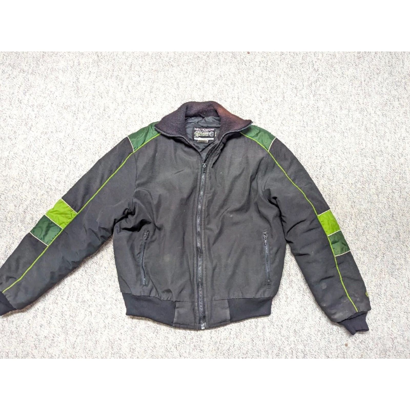 Vintage VINTAGE Arctic Cat Jacket, Bomber, Satin, Poly/Cotton, Insulated, Black Green, XL, Men, 1970s, snowmobile coat Size US XL / EU 56 / 4 - 2 Thumbnail