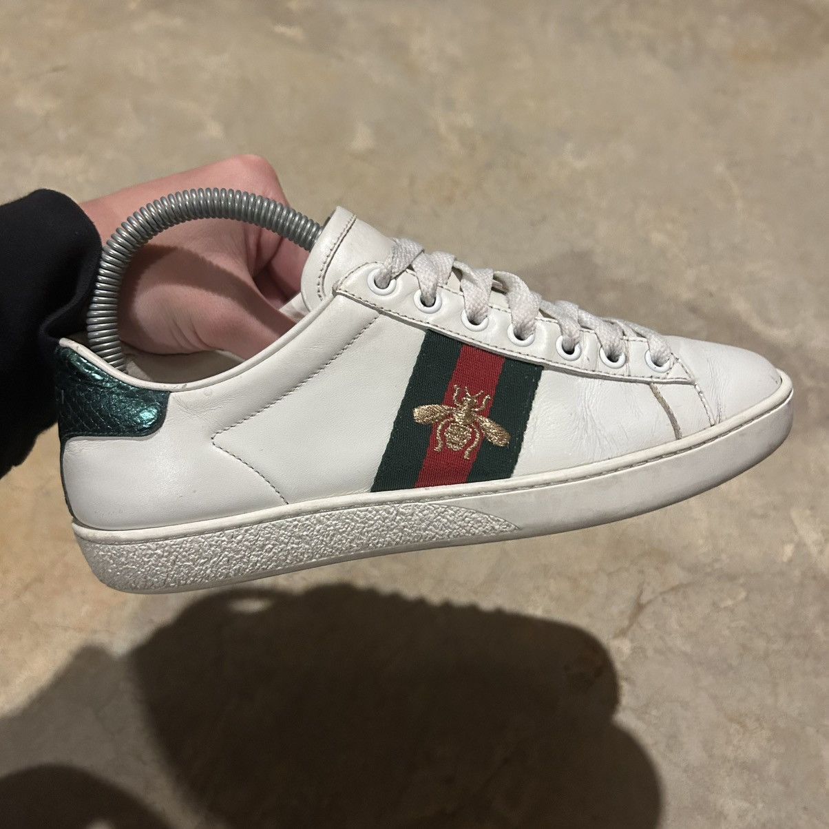 Designer × Gucci Gucci Ace Web Stripe Embroidered Bee Leather Shoes US 5 Size US 5 / EU 37 - 7 Thumbnail