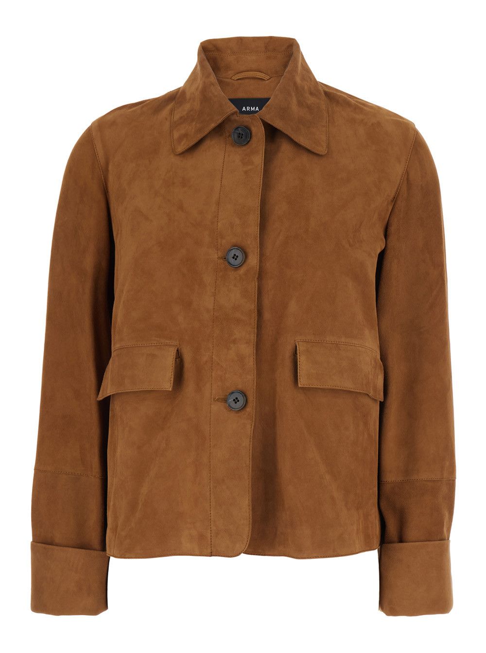 ARMA 'Ella' Brown Jacket with Wide Collar and Front Patch Pockets in Suede Woman Size S / US 4 / IT 40 - 1 Thumbnail