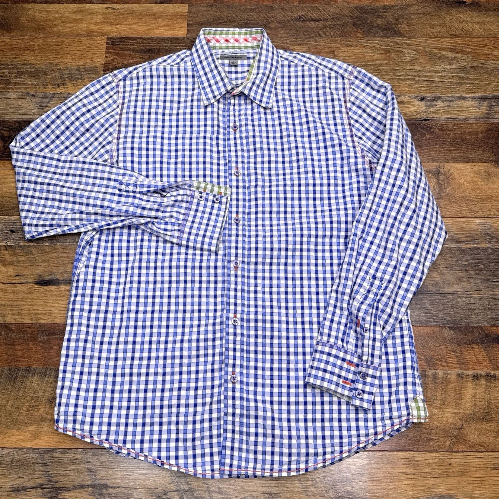 Johnston & Murphy Johnston & Murphy Slim Fit Shirt Mens Large Blue Check Button-Up Shirt Size US L / EU 52-54 / 3 - 5 Thumbnail