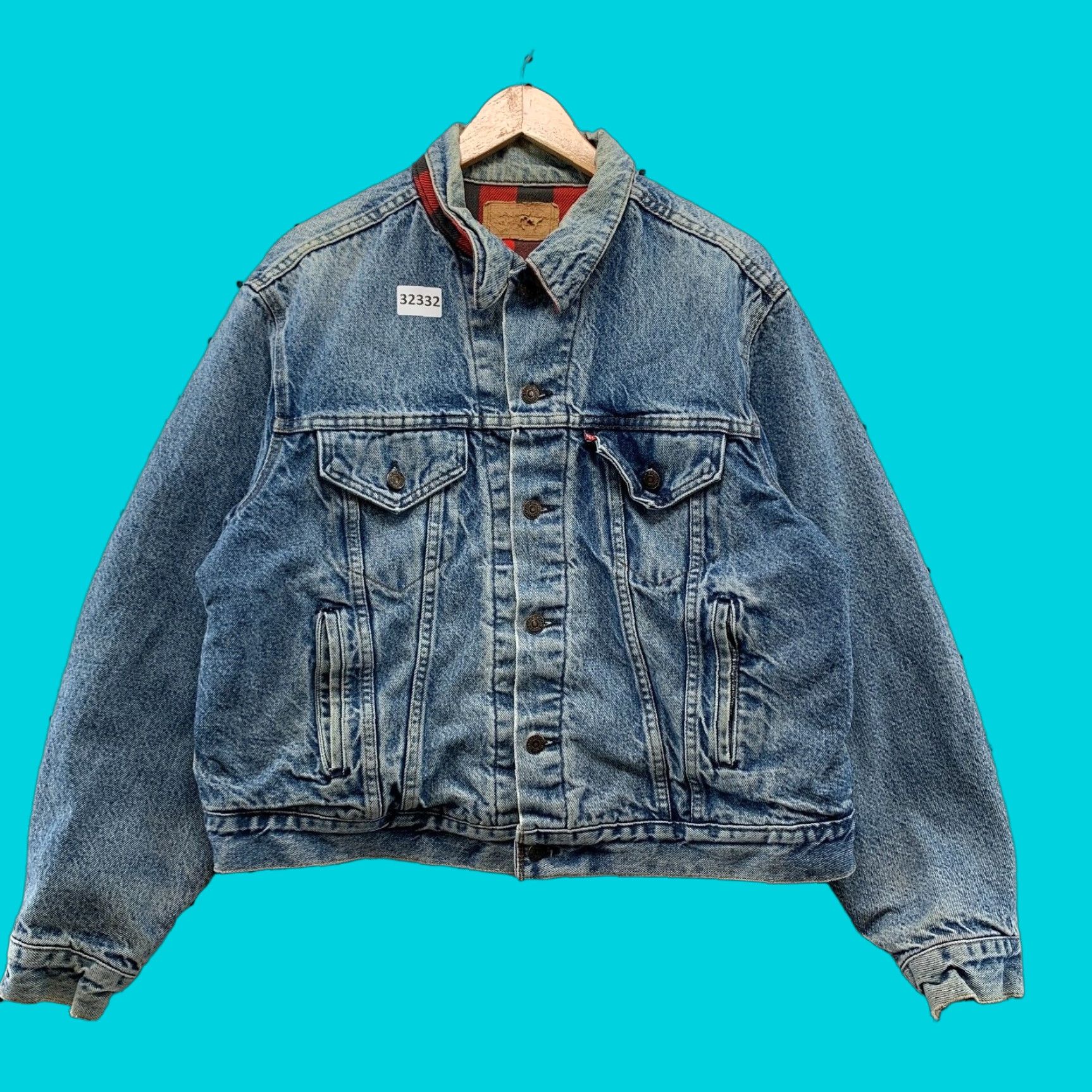 Levi's VINTAGE Levi’s Denim Jacket Mens M Buffalo Plaid 90s 80s Trucker USA Levi's Made & Crafted Denim Jacket Short 22x25 Blue Size US M / EU 48-50 / 2 - 1 Thumbnail